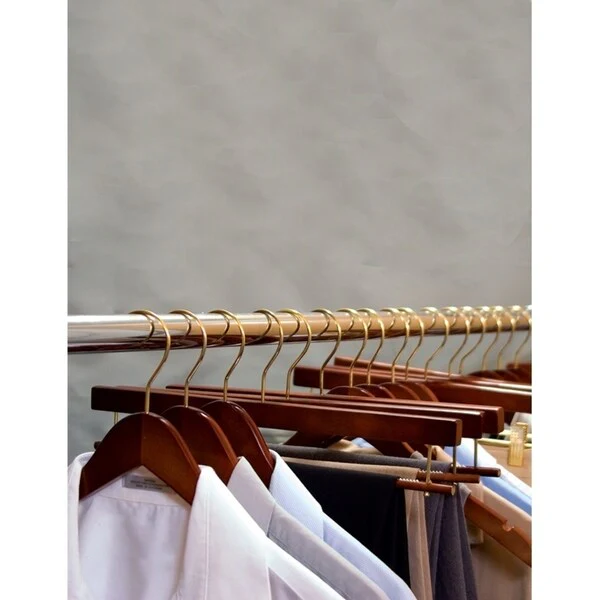 Wooden Top Hanger with Walnut Finish, Space Saving 17 Inch Flat Hangers with Brass Swivel Hook & Notches for Hanging Straps