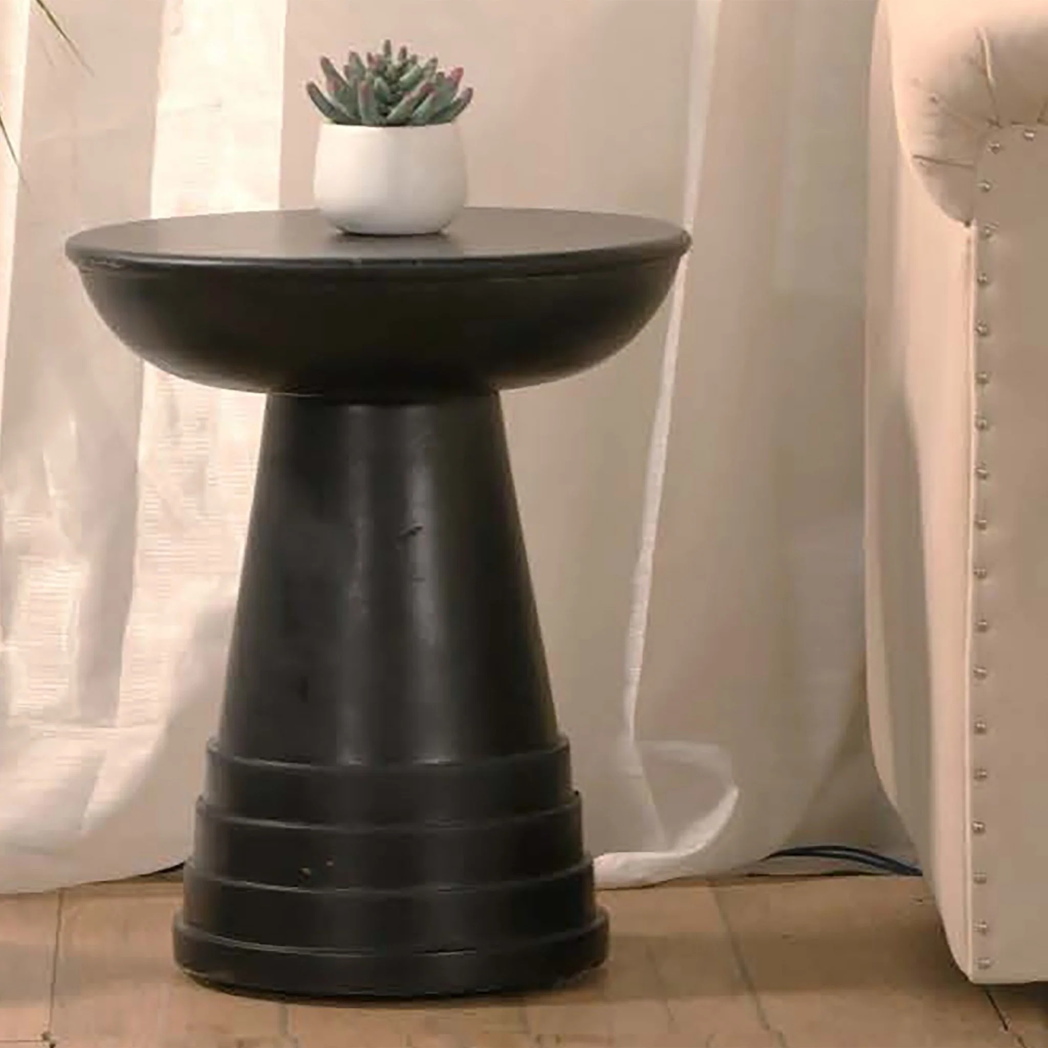 Solid Wood Round Side Table with Pedestal Base