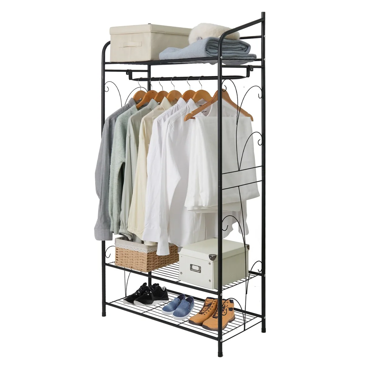 Multifunctional Clothes Rack Stand Metal Shelf Shoes with Shelves Hanging