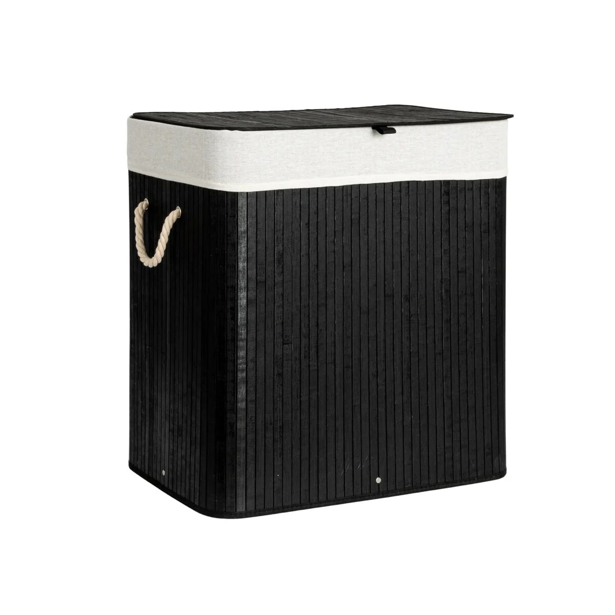Household Essentials Bamboo Double Laundry Hamper with Rope Handles and Removable Laundry Bag