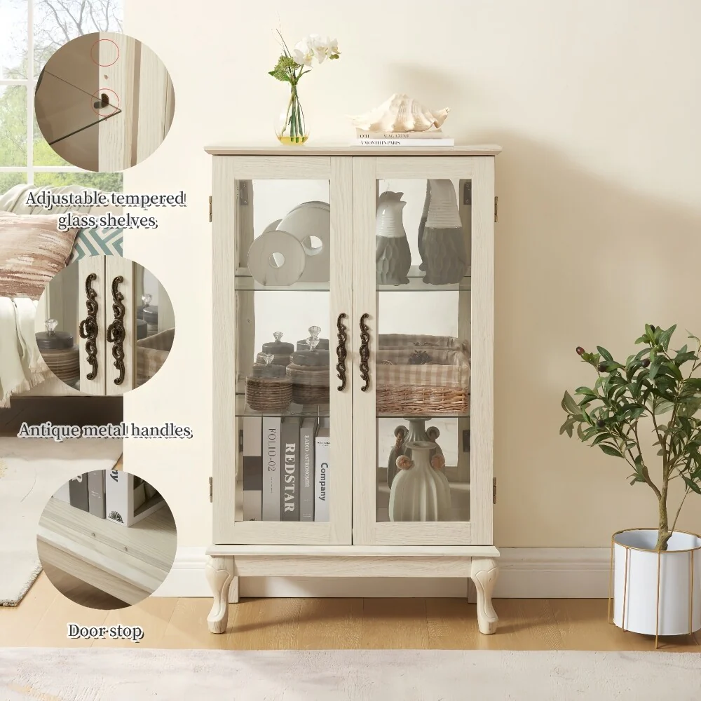 Curio Cabinet with Tempered Glass Doors and Adjustable Shelves Light Bulb Included
