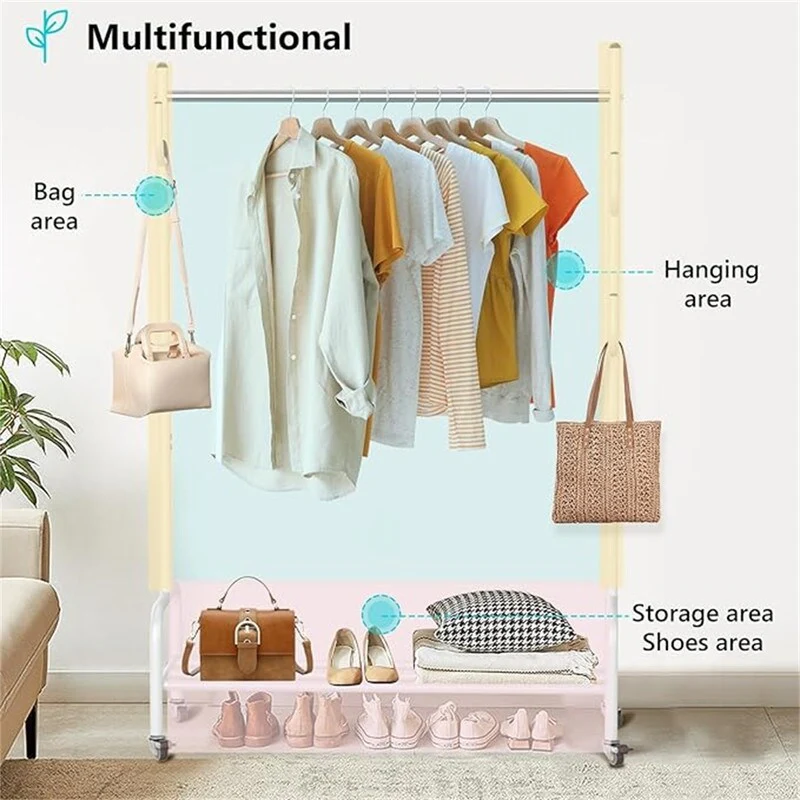 Heavy Duty Clothing Rack with Wheels and Bottom Shelf - 38.19