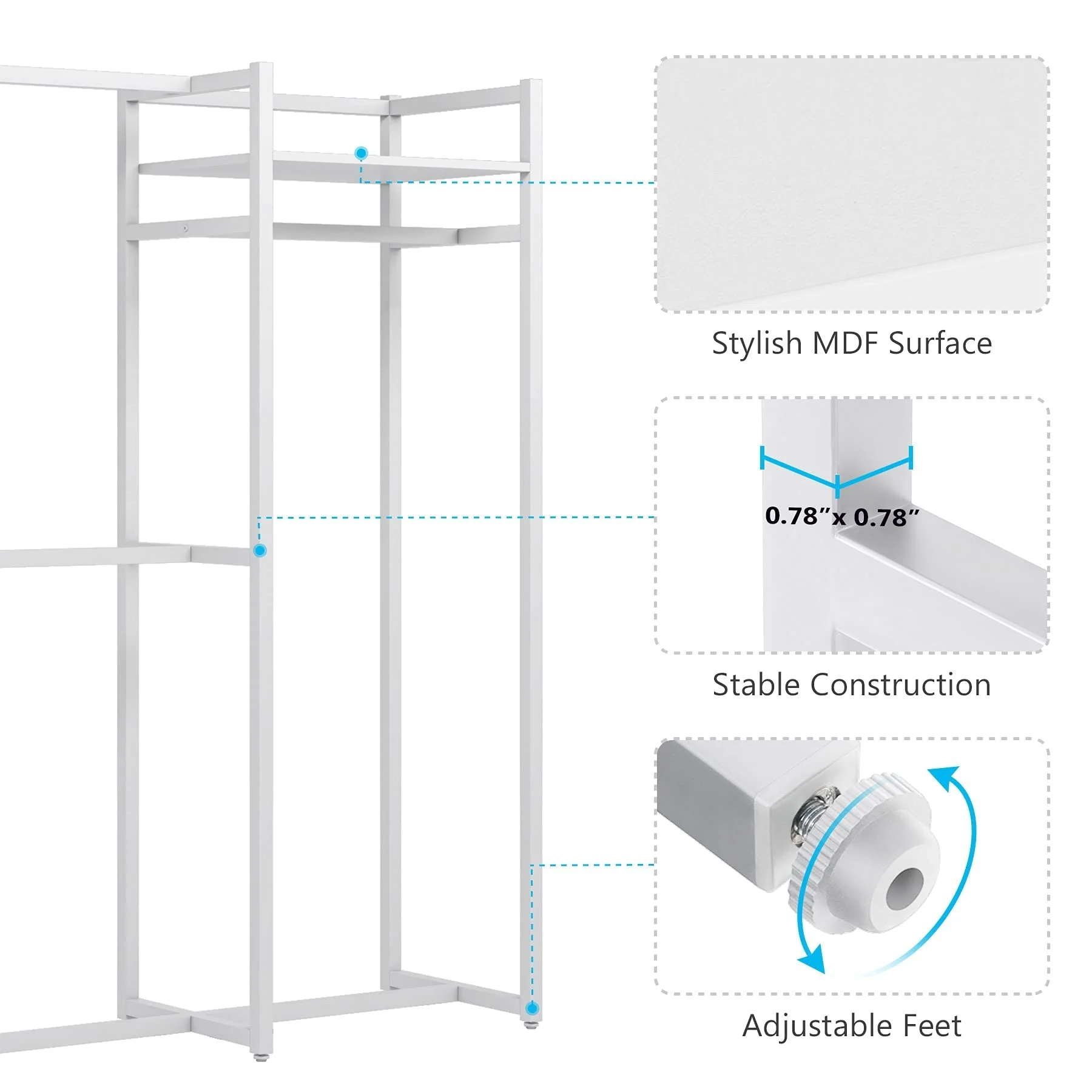 Free Standing Closet Organizer with Hanging Rods, Garment Rack Heavy Duty Clothes Rack with Storage Shelves, Max Load 500LBS
