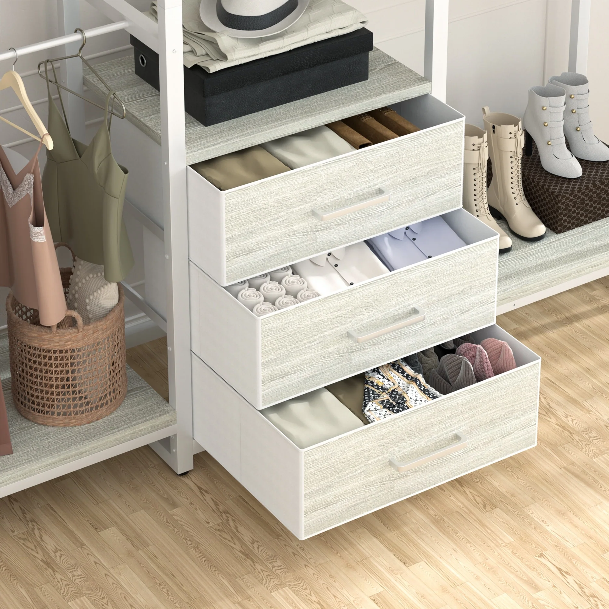 65.6'' Heavy-duty Garment Rack, Freestanding Closet Organizer with Fabric Drawers and 5 hanging Rods