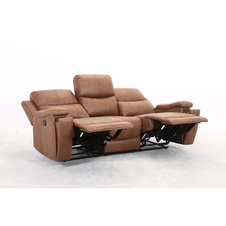 Maroske 79'' Top Leather Square Arms Reclining Sofa with Hidden Cupholder<!-- --> <!-- -->(Set of 2)