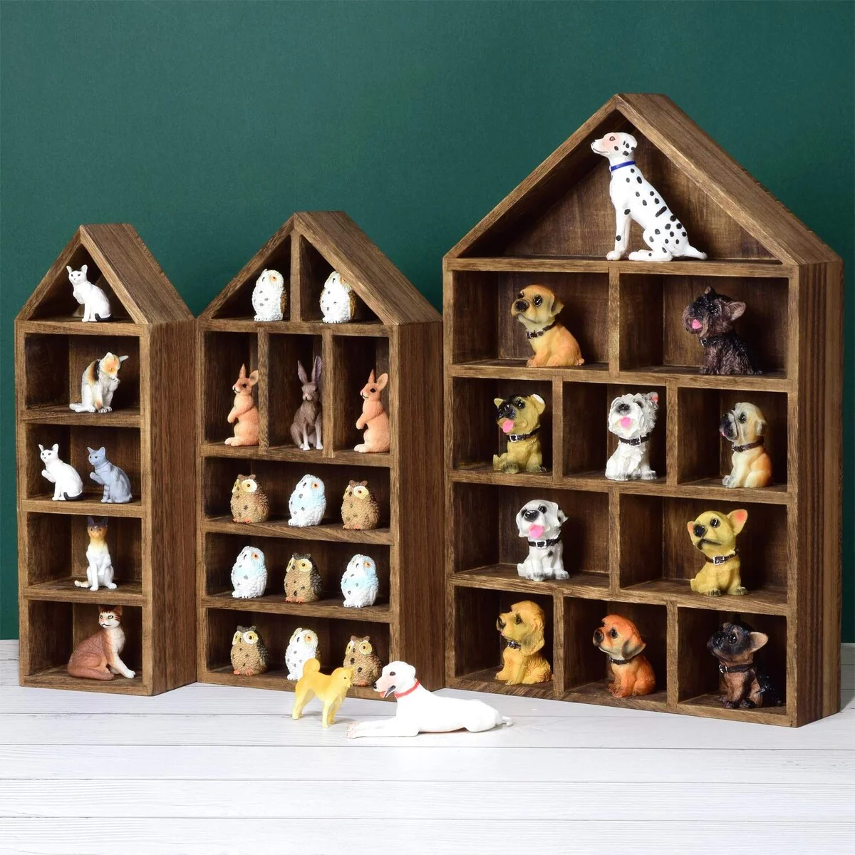 House-Shaped Wooden Shadow Cubby Display Shelf, Set of 3