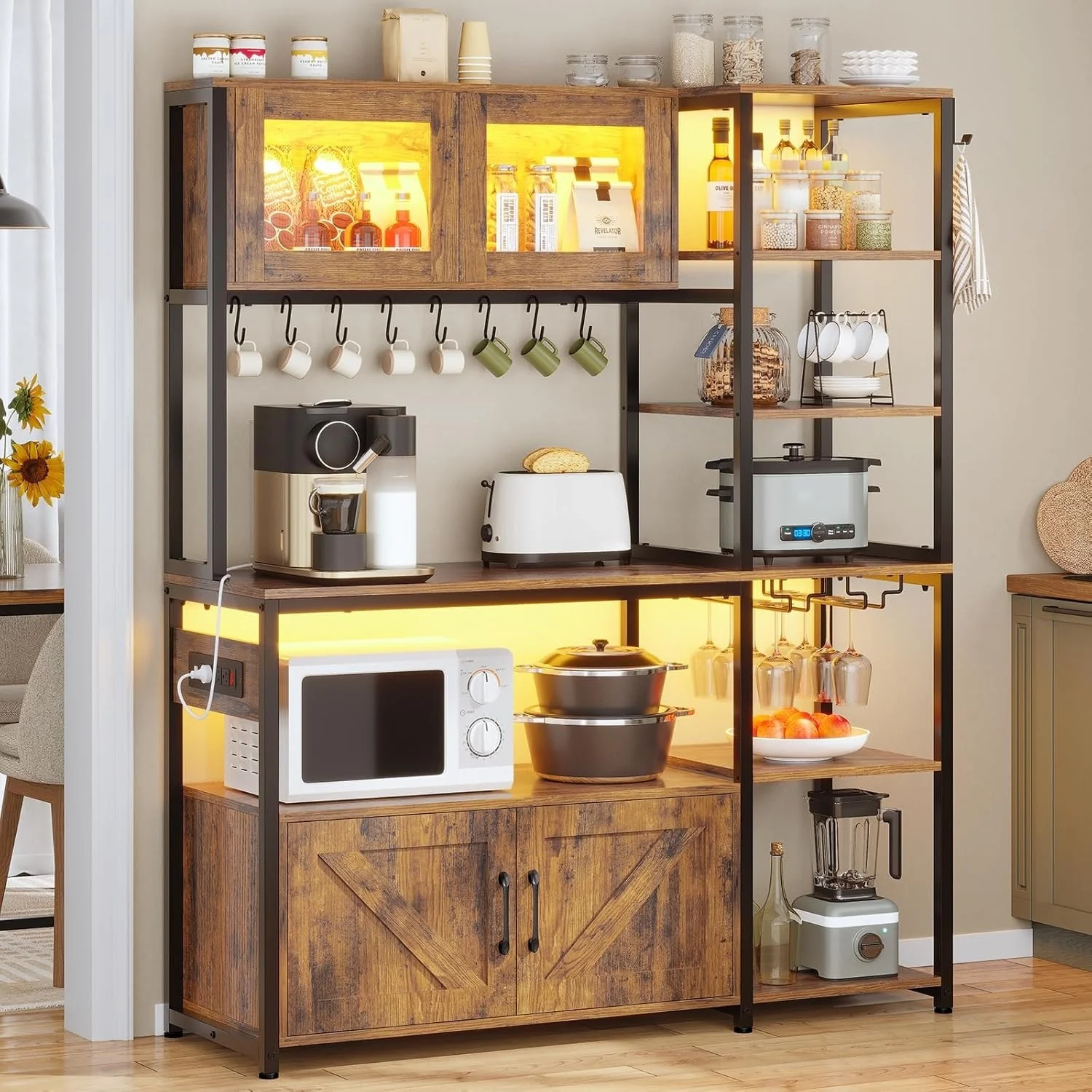 Bakers Rack for Kitchen with Storage Coffee Bar Cabinet