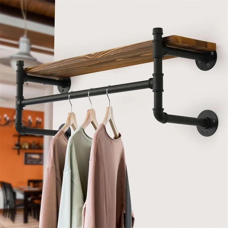Wall Mounted Clothes Rack with Shelf