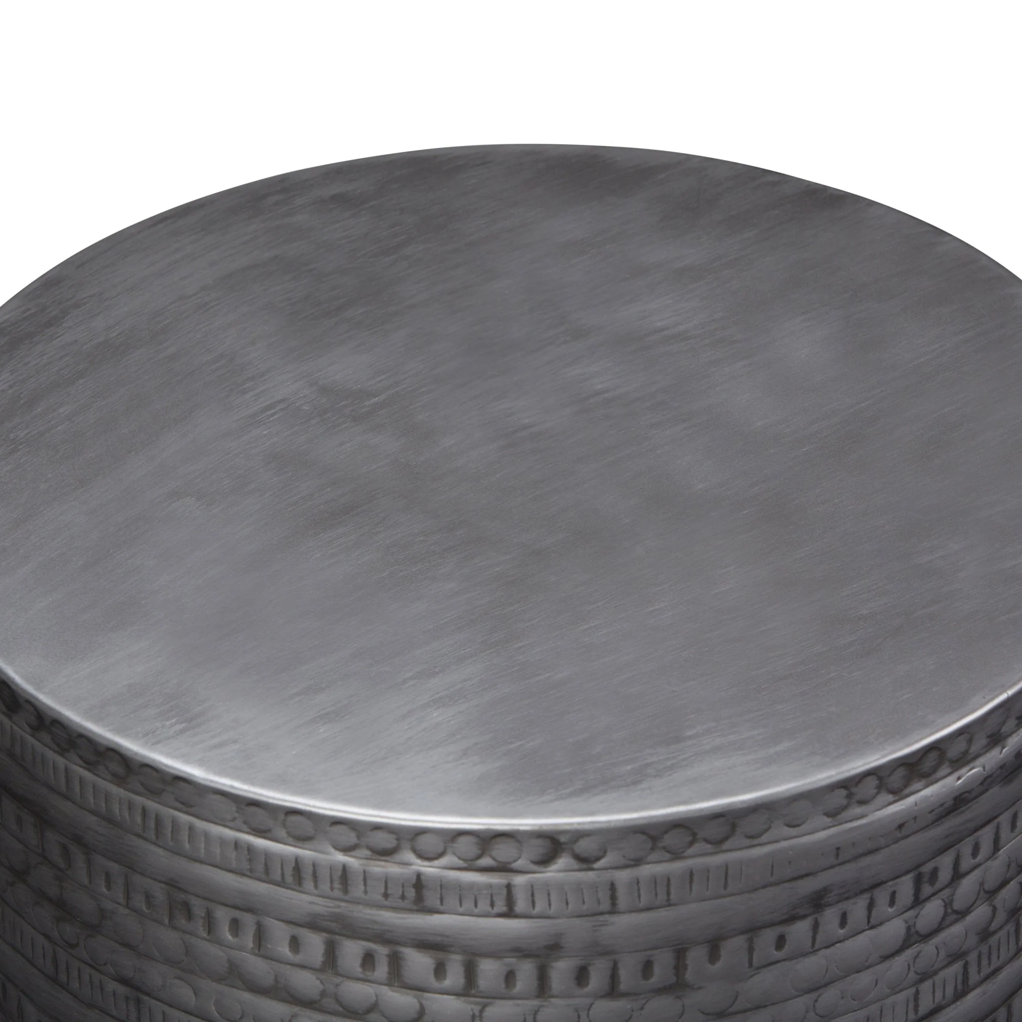 Heights Solid Metal Drum-Shaped Accent Table with Distinctive Texture