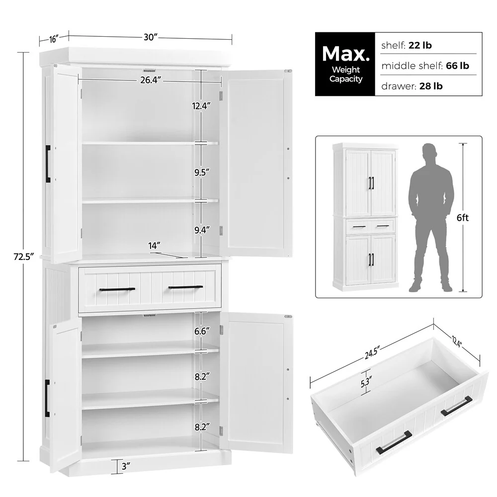 Yaheetech Wooden Kitchen Pantry Storage Cabinet with Doors and Shelves