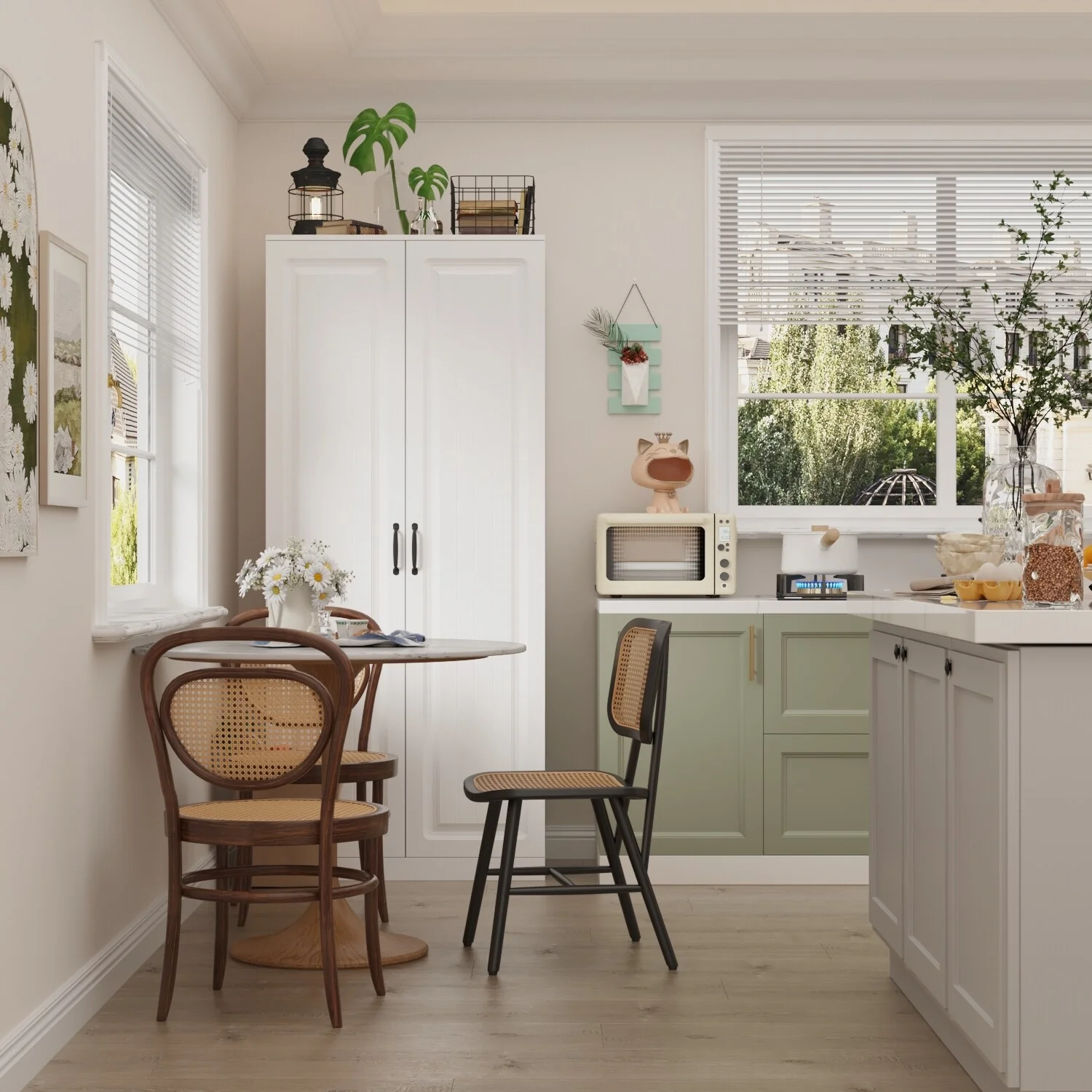 White Storage Cabinet: Kitchen Pantry, Buffet, Large 72.2