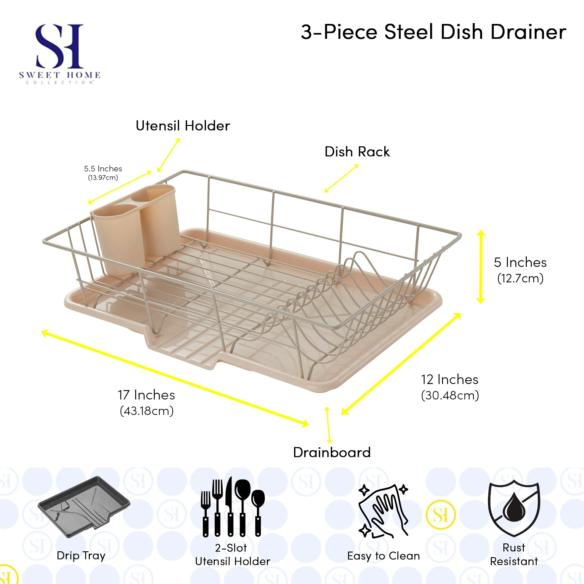 Sweet Home Collection 3-Piece Kitchen Sink Dish Drainer Set