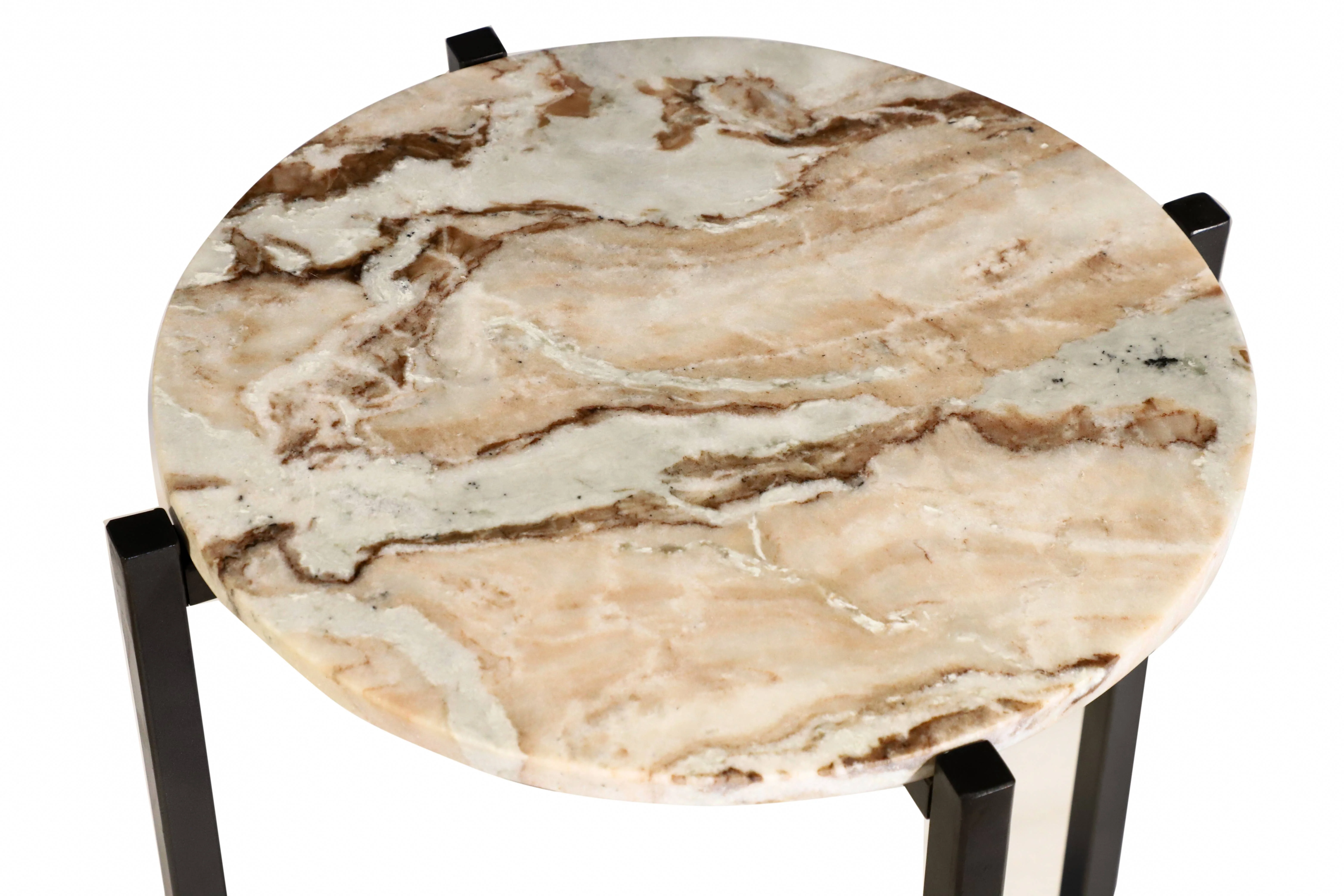 Marble Side Table For Living Room With Black Metal Frame