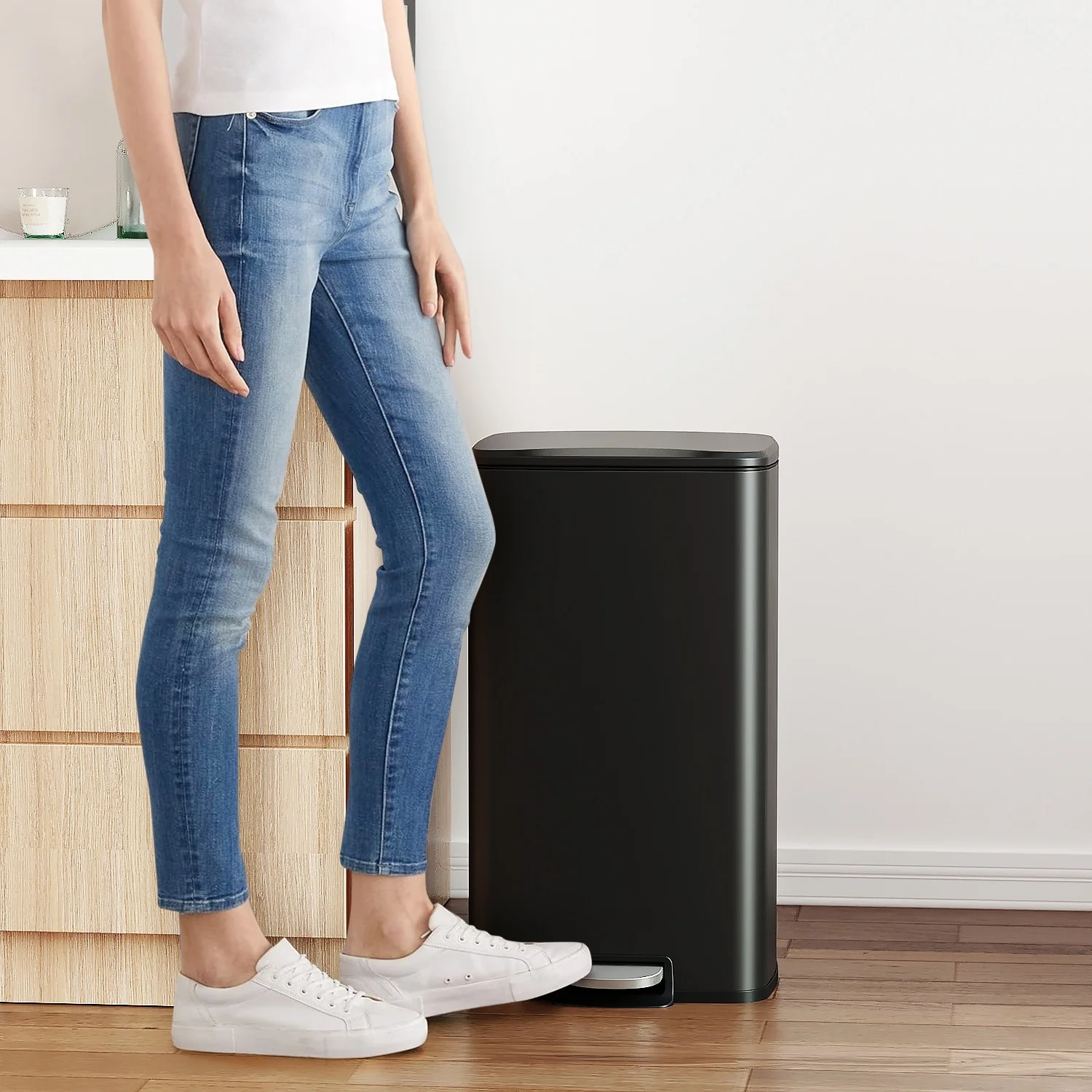 Innovaze 8 Gal./30 Liter Rectangular Matt White step-on Trash Can for kitchen