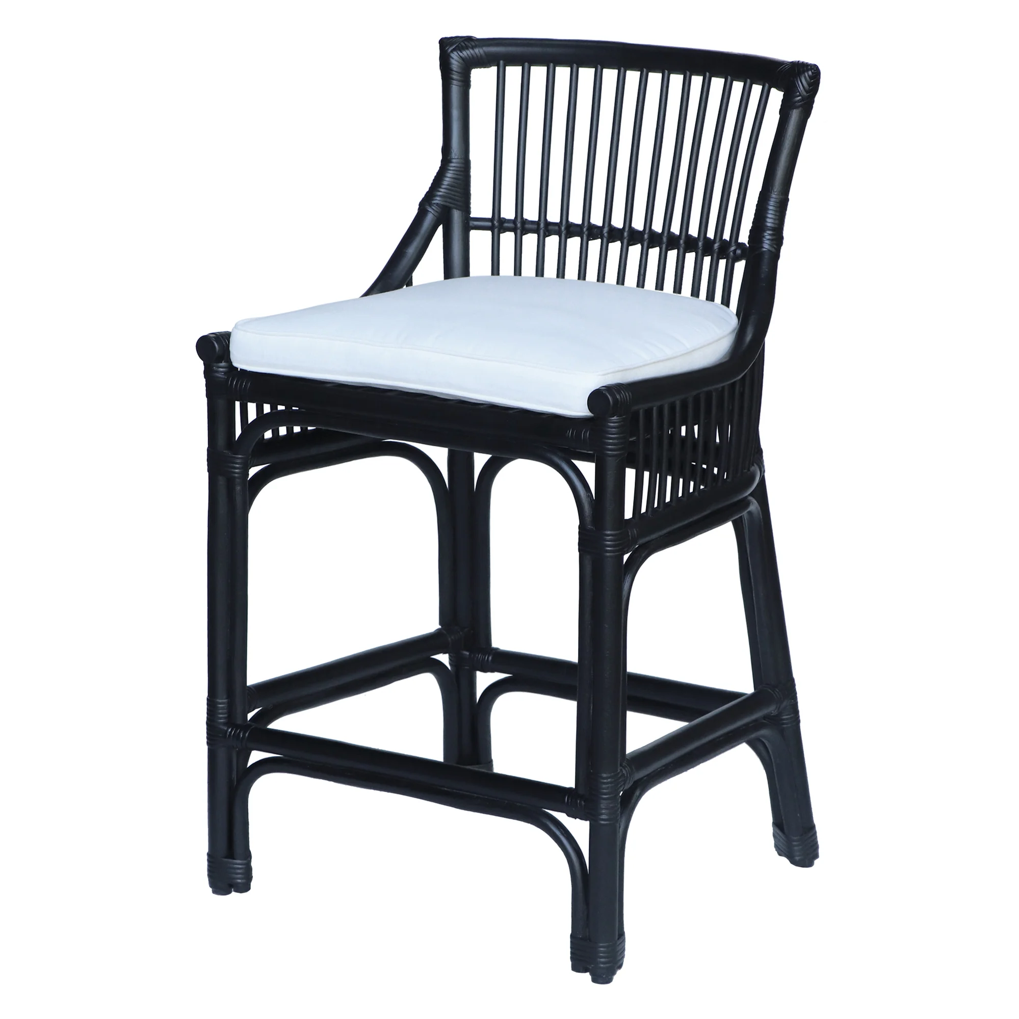 Rattan Slat Back Counter Stool Black