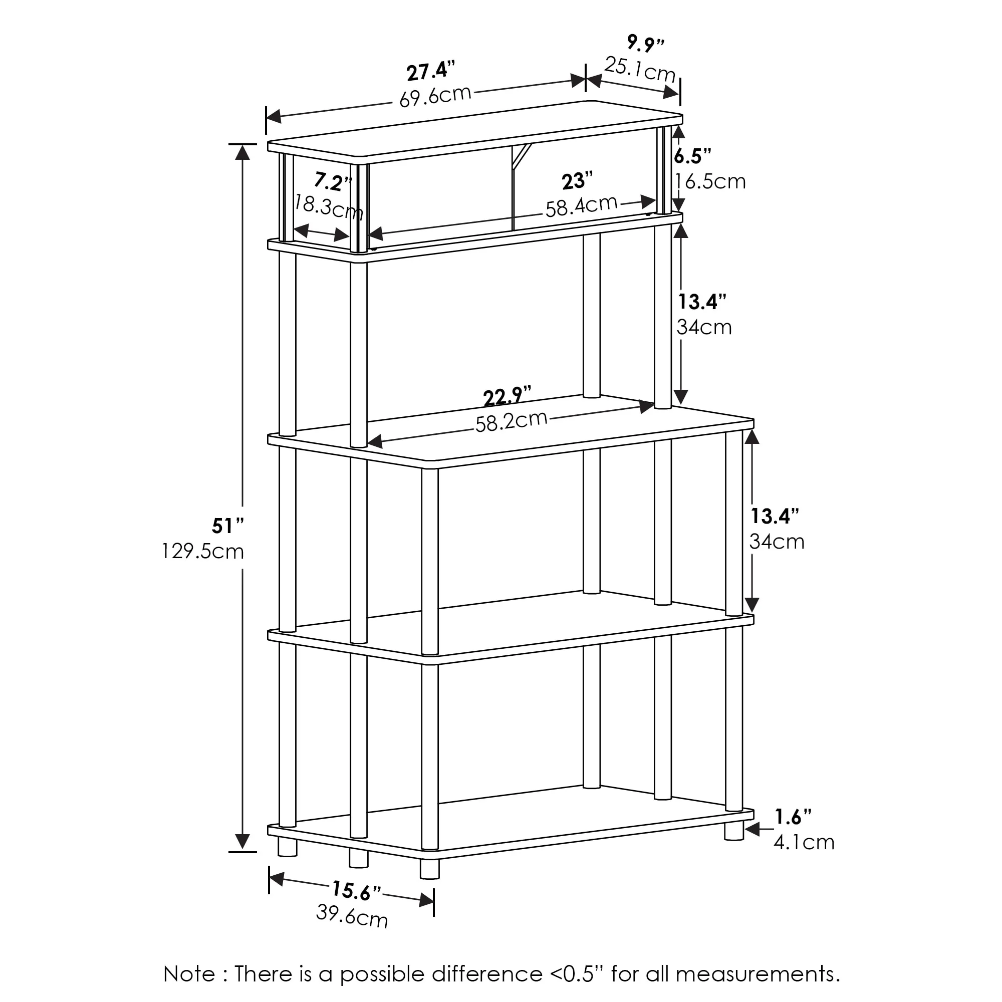Furinno Turn-N-Tube Toolless Storage Shelf with Top Cabinet