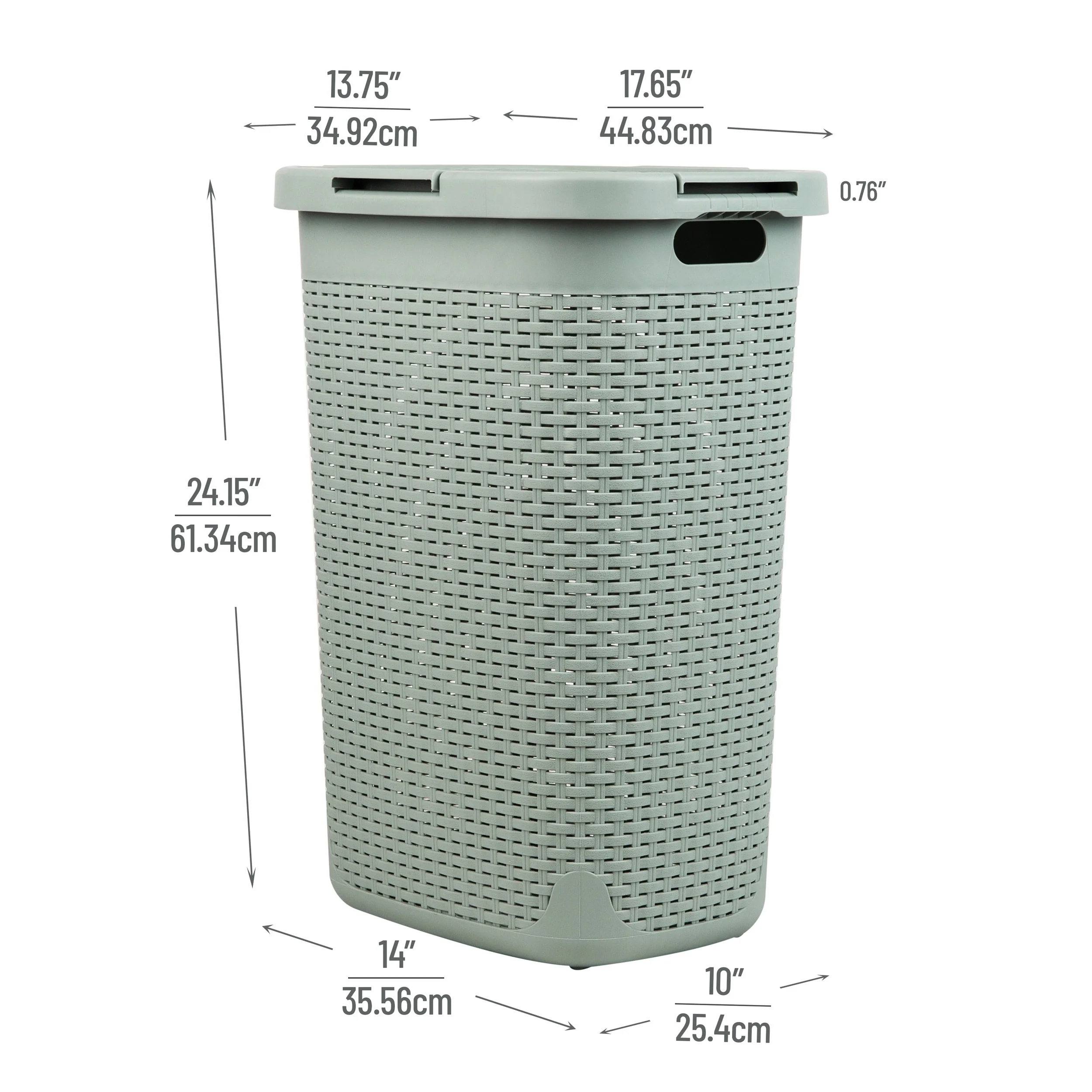 Mind Reader 60L Slim Laundry Hamper, Clothes Basket, Lid, Wicker Design, Plastic, 17.65