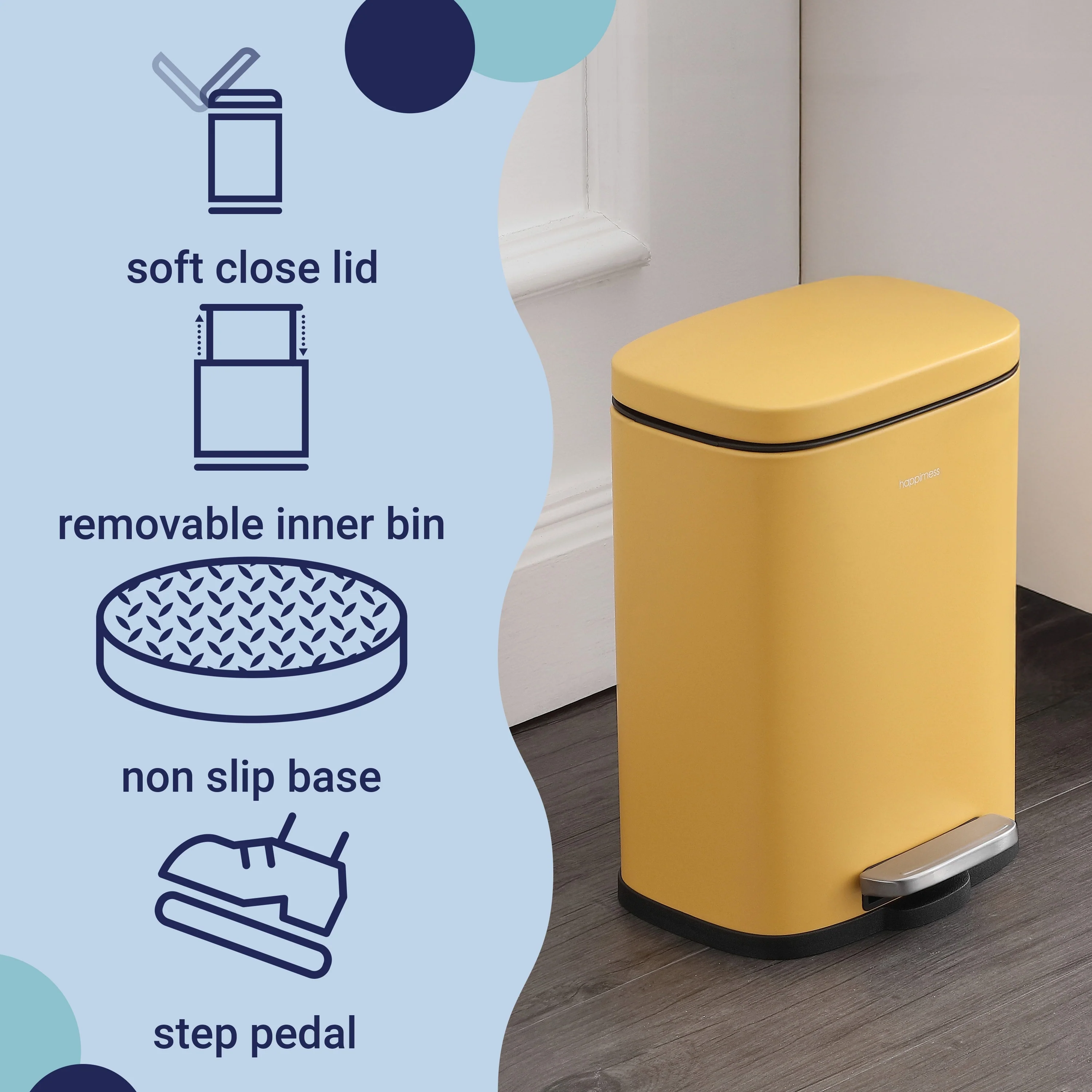happimess 13-Gallon Trash Can with Soft-Close Lid and FREE Mini Trash Can