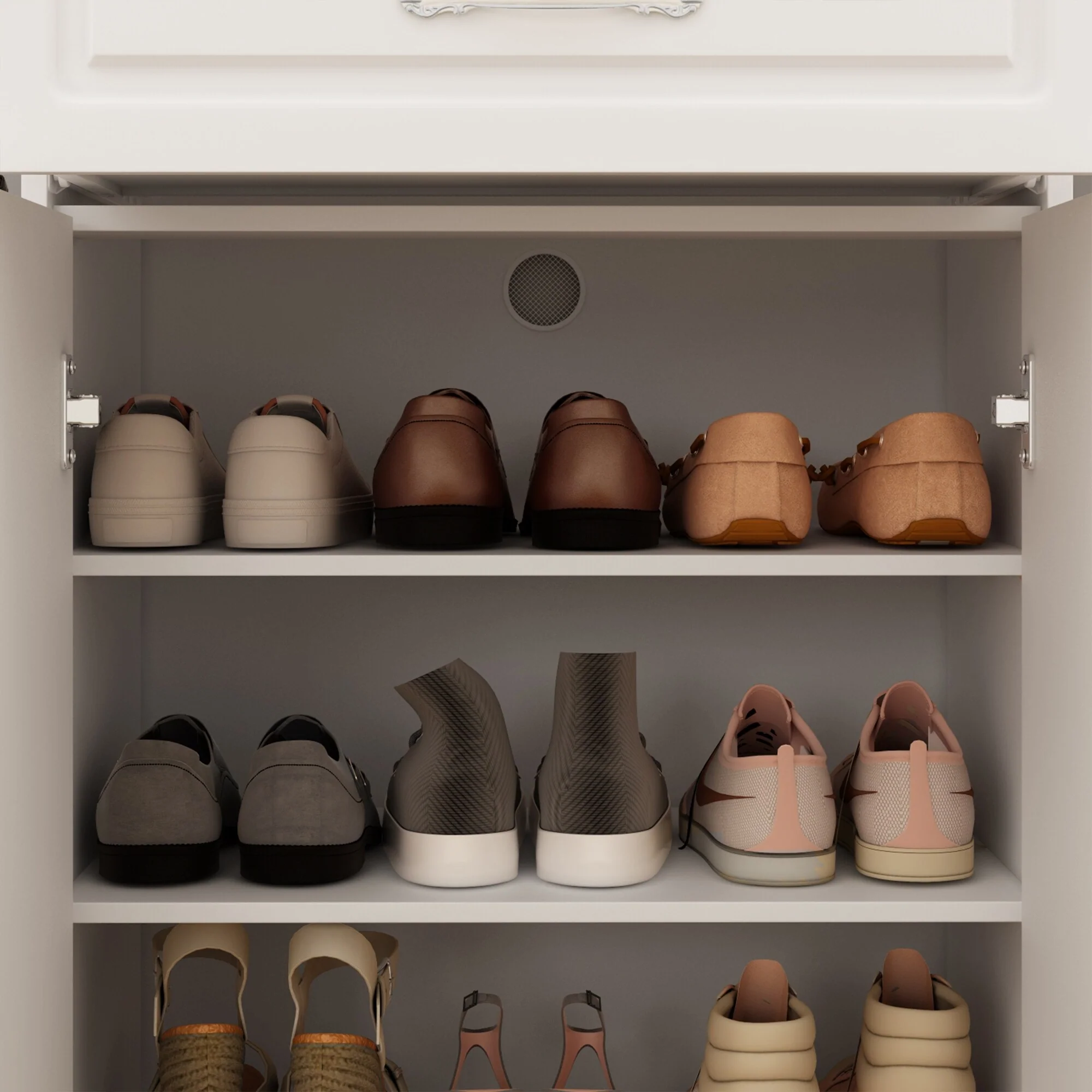 Multi-Functional White Shoe Cabinet with Adjustable Shelves Entryway