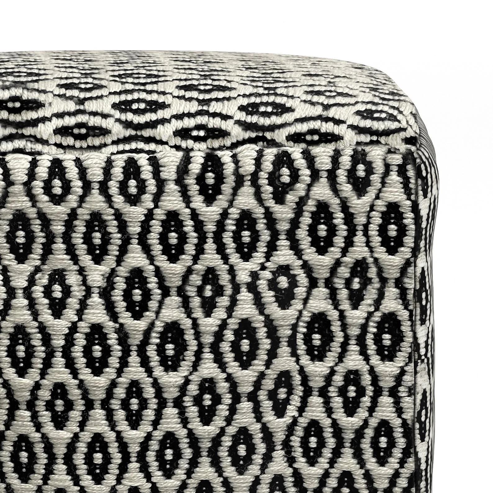 Outdoor Square Woven Pouf with Geometric Pattern