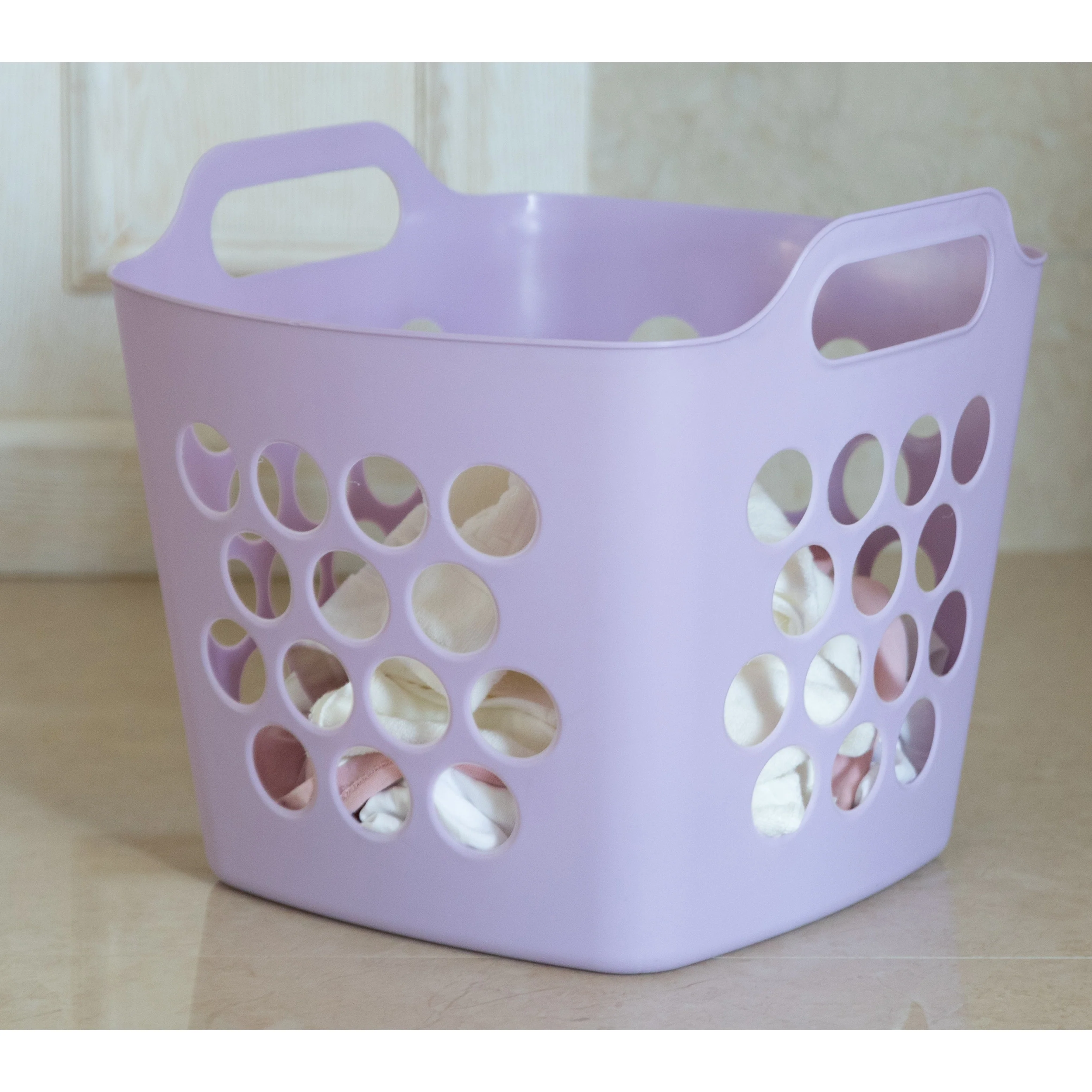 Flexible Plastic Laundry Basket - Square Storage Hamper with Side Handles for Easy Carrying - 28 Litter