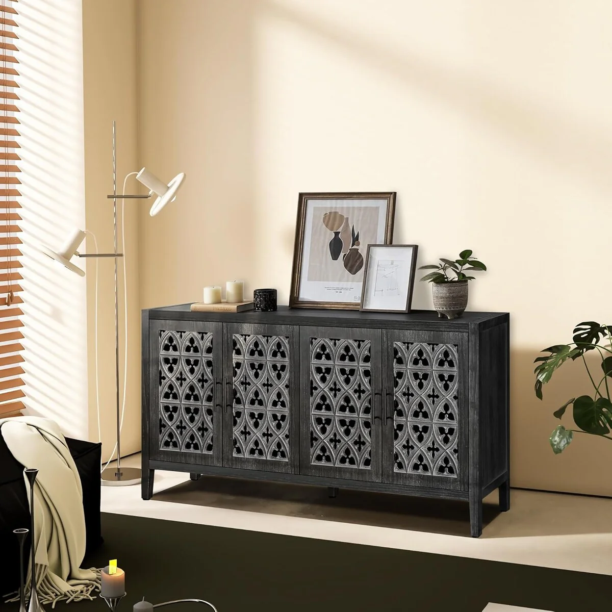Roomfitters Hollow Four Door Antique Cabinet - American Country Style, Ideal for Living Room, TV Cabinet, Kitchen