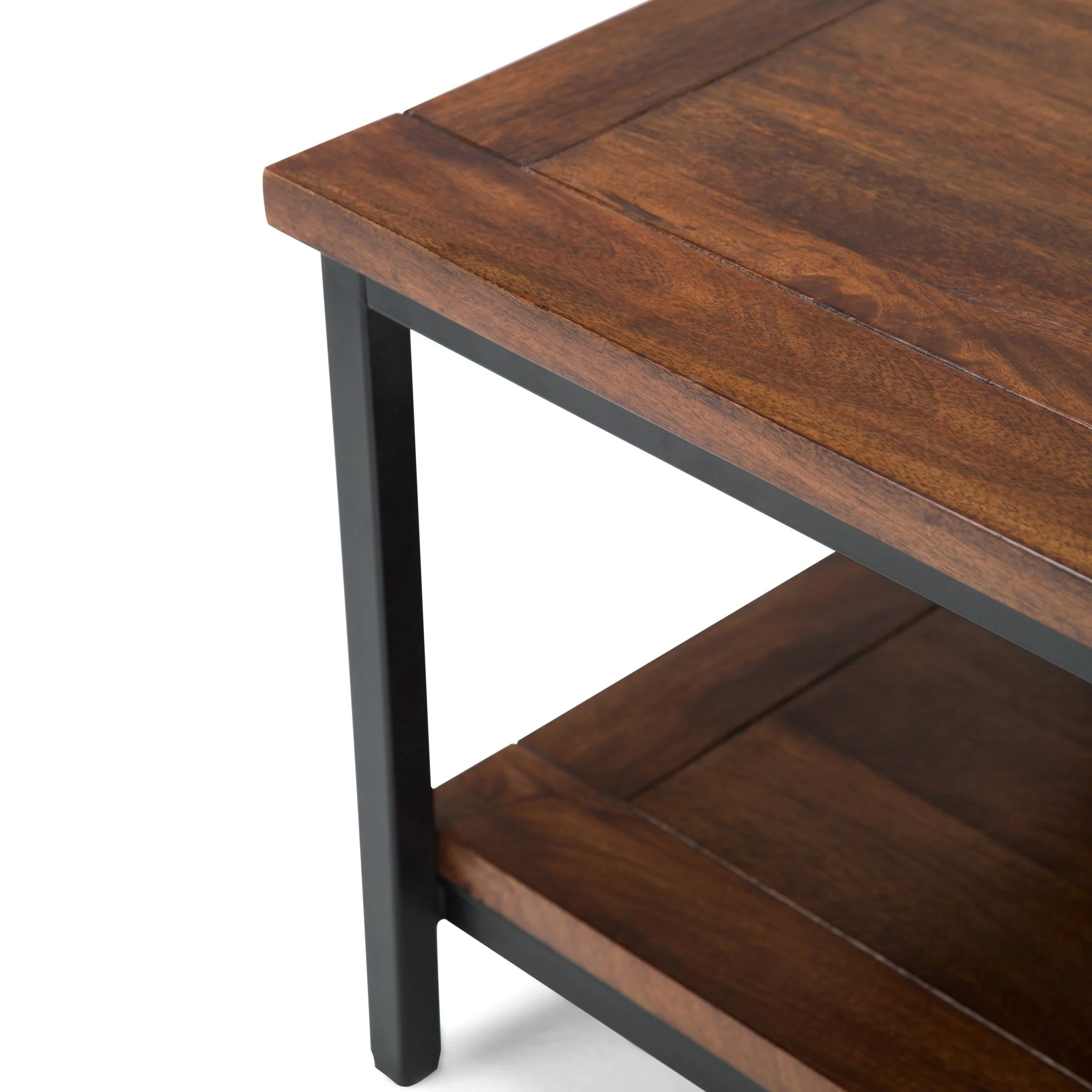 Haloed Rectangular Coffee Table with Open Bottom Shelf and Metal Frame