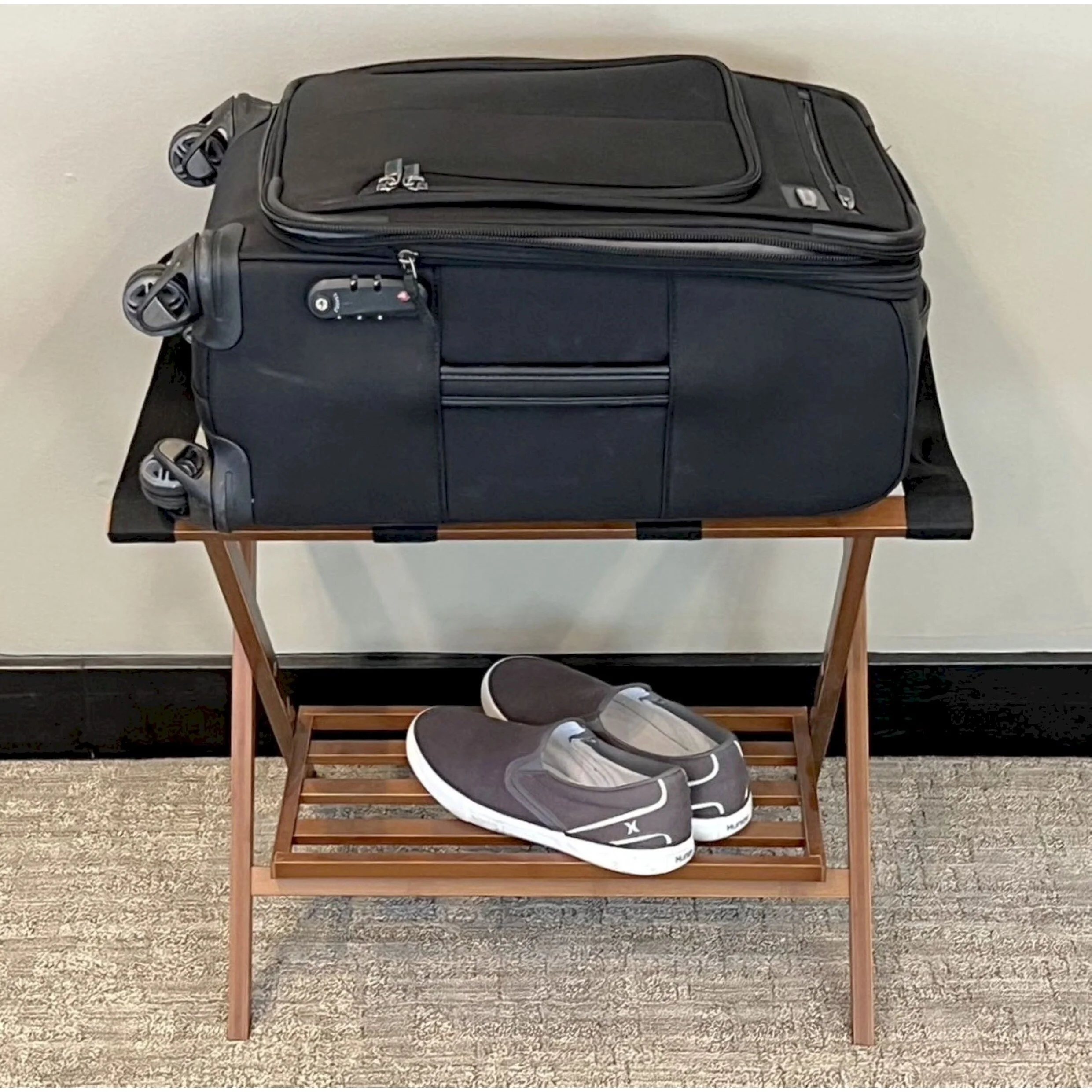 Solid Bamboo Folding Luggage Rack