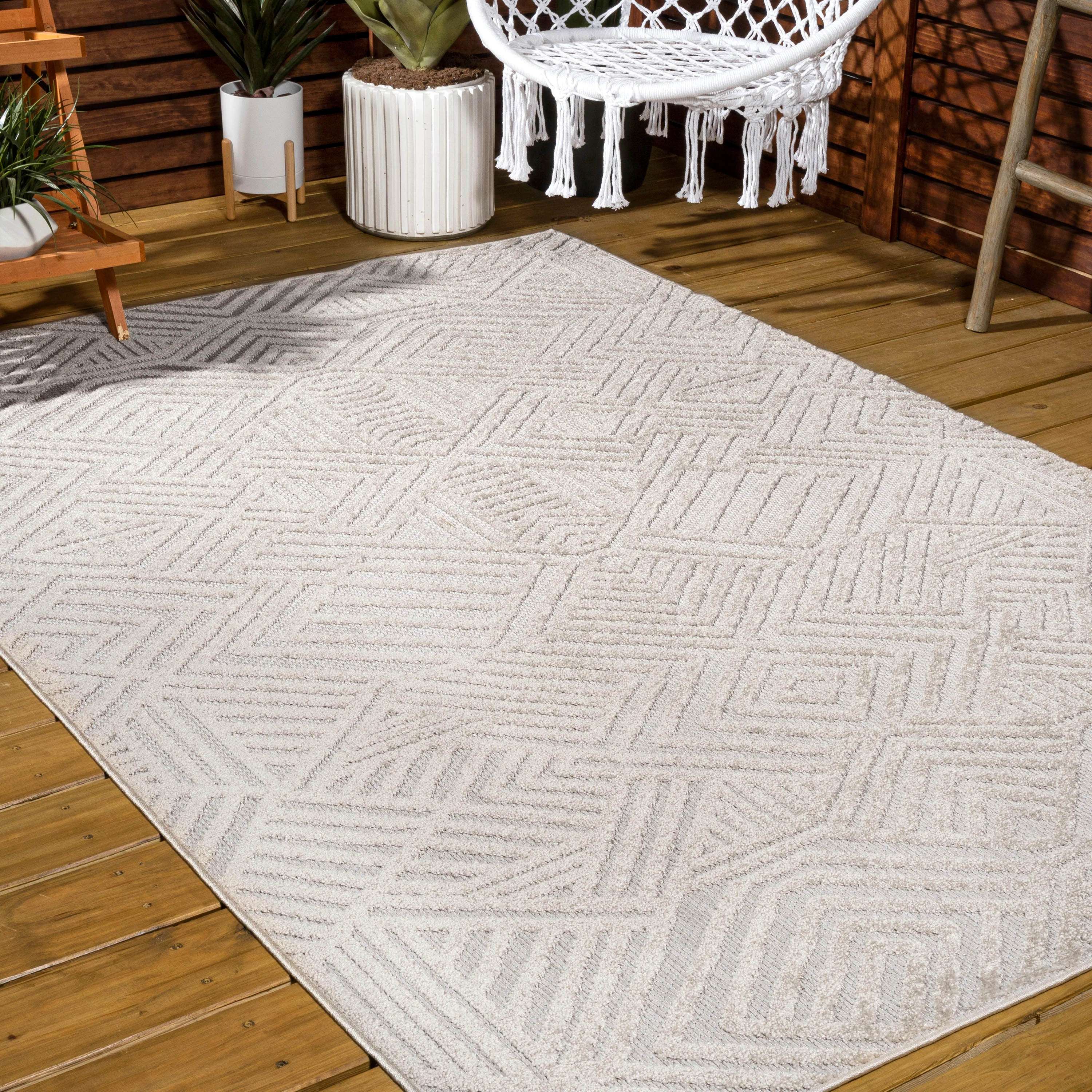 Jordan High-Low Pile Art Deco Geometric  Indoor/Outdoor Area Rug