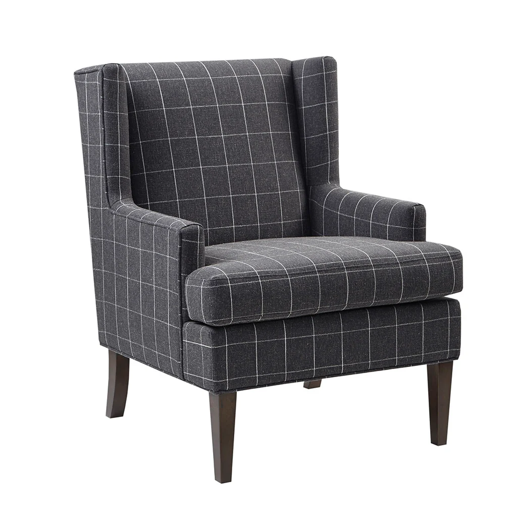 Upholstered Accent Chair with Wing Back and Solid Wood Frame