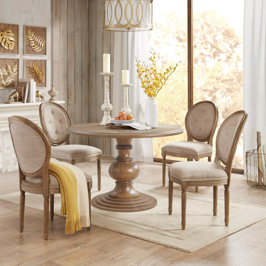 46 Round Pedestal Dining Table with Wood Frame