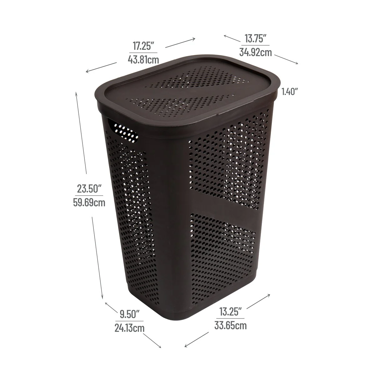 Mind Reader 60L Slim Laundry Hamper, Clothes Basket, Lid, Ventilated, Plastic, 17.25