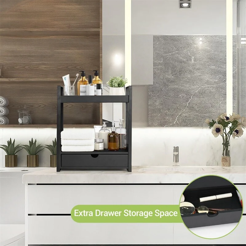 2-Tier Bathroom Organizer Countertop with Drawer - 6.9