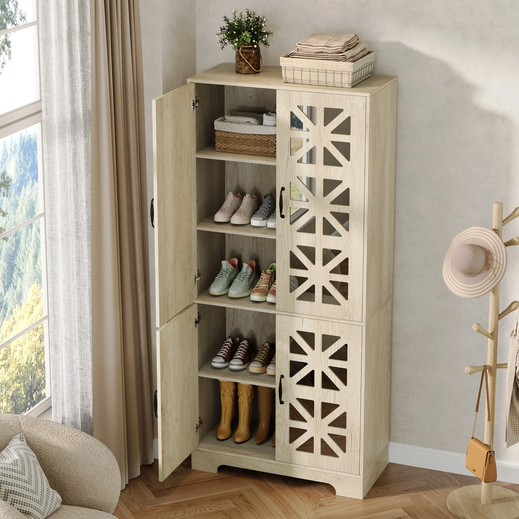 72-Inch Tall Shoe Storage Cabinet, 5-Tier Large Shoe Organizer with Adjustable Shelves