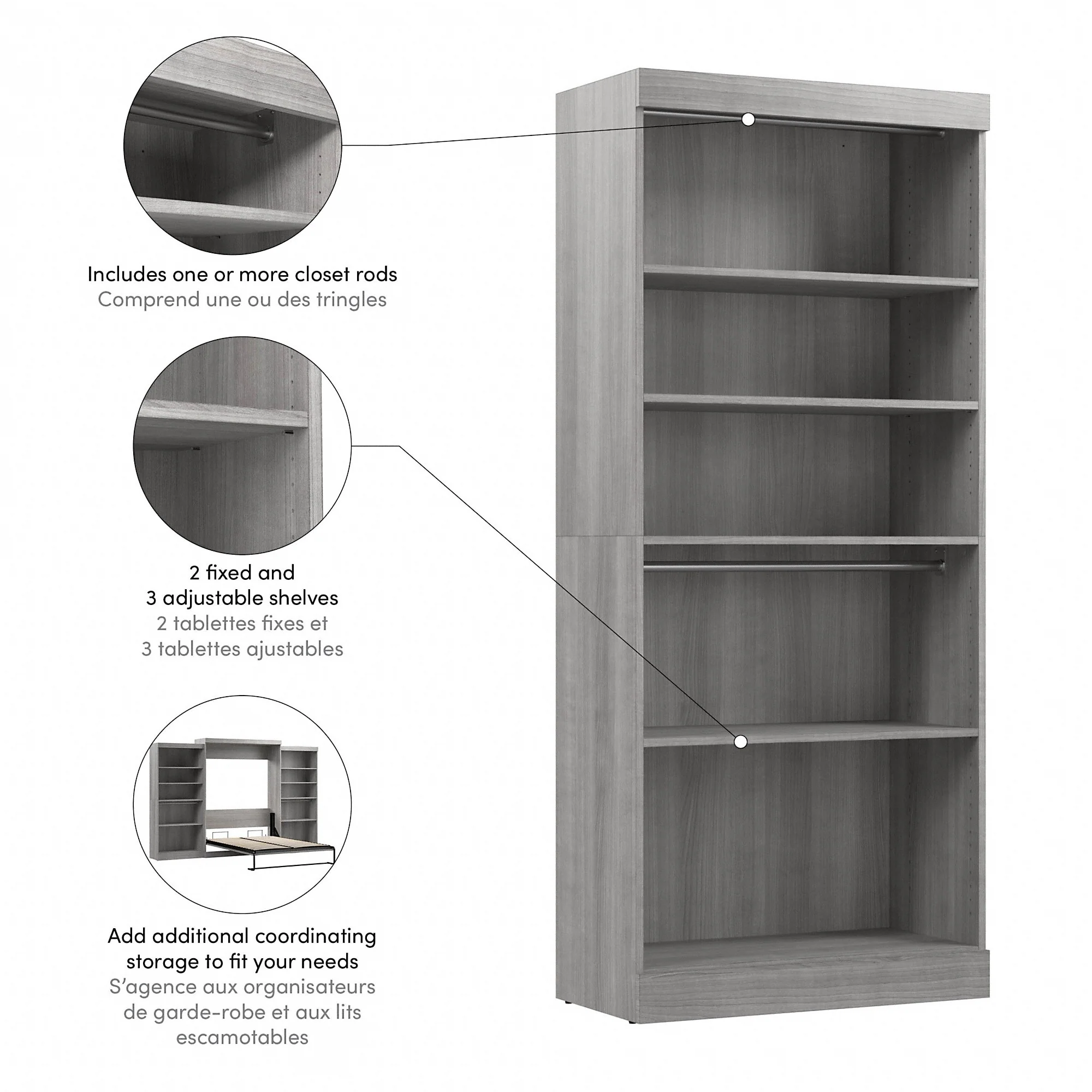 Pur 36W Closet Organizer, Home Organization Wardrobe by Bestar