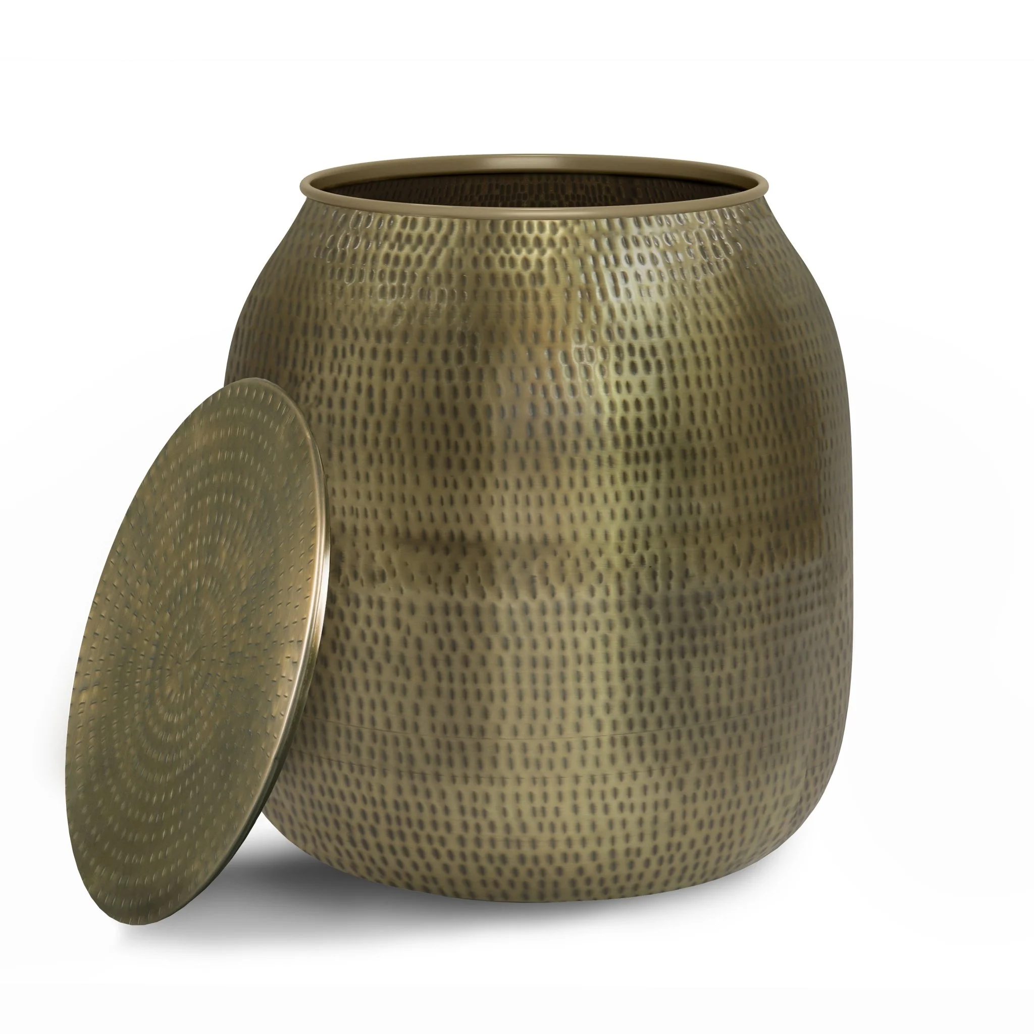 Destiny Drum-Shaped Hammered Accent Table with Removable Top