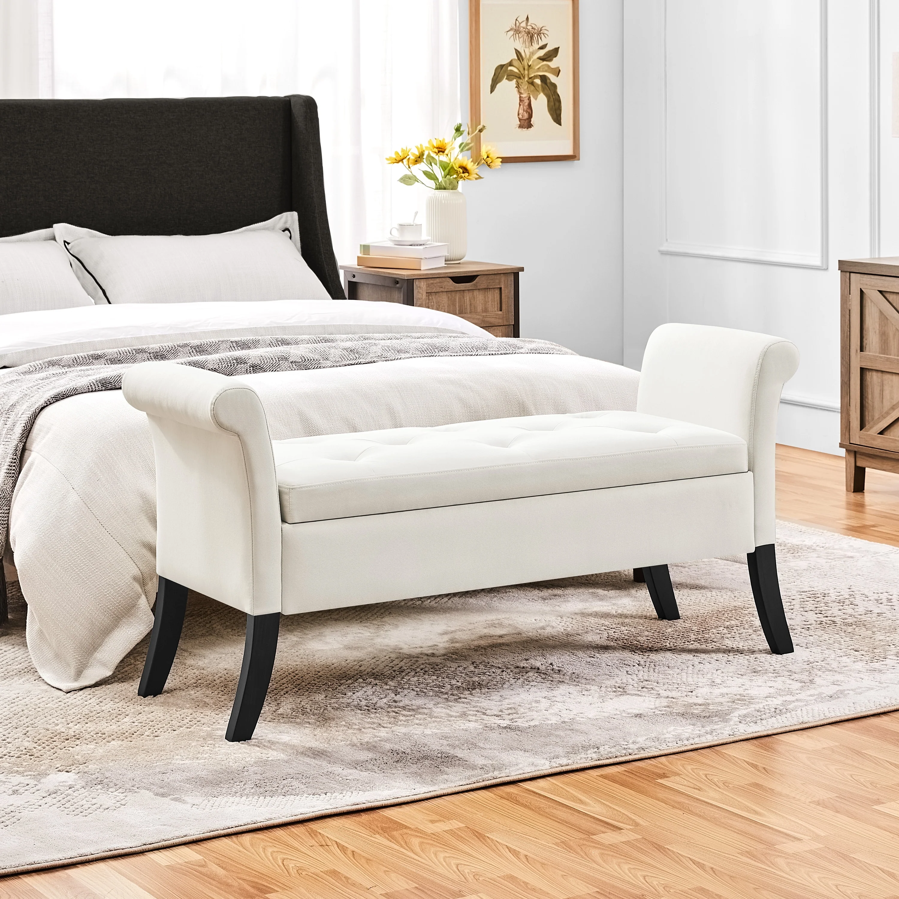 Yaheetech Modern Fabric Tufted Storage Bench with Cushioned Ottoman