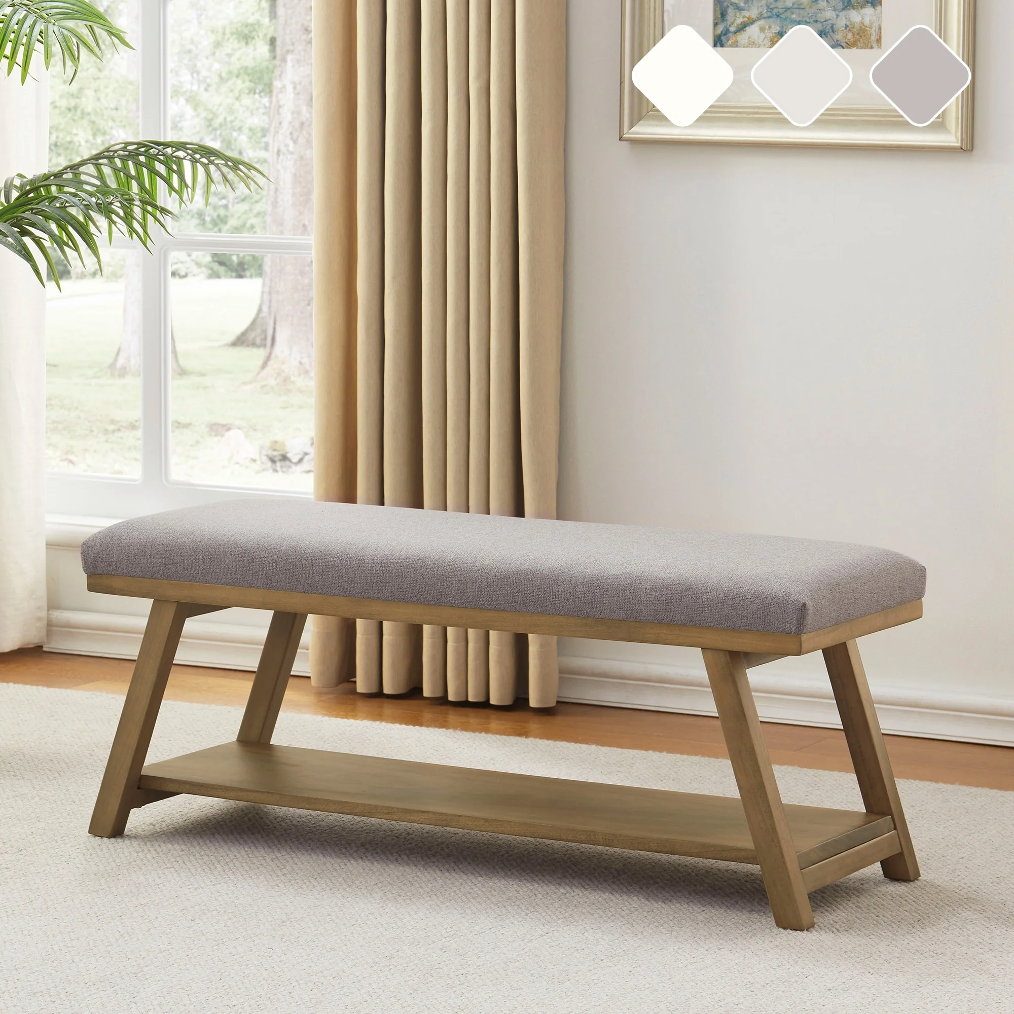Solid Wood Shoe Bench with Cushion Entryway Shoe Bench