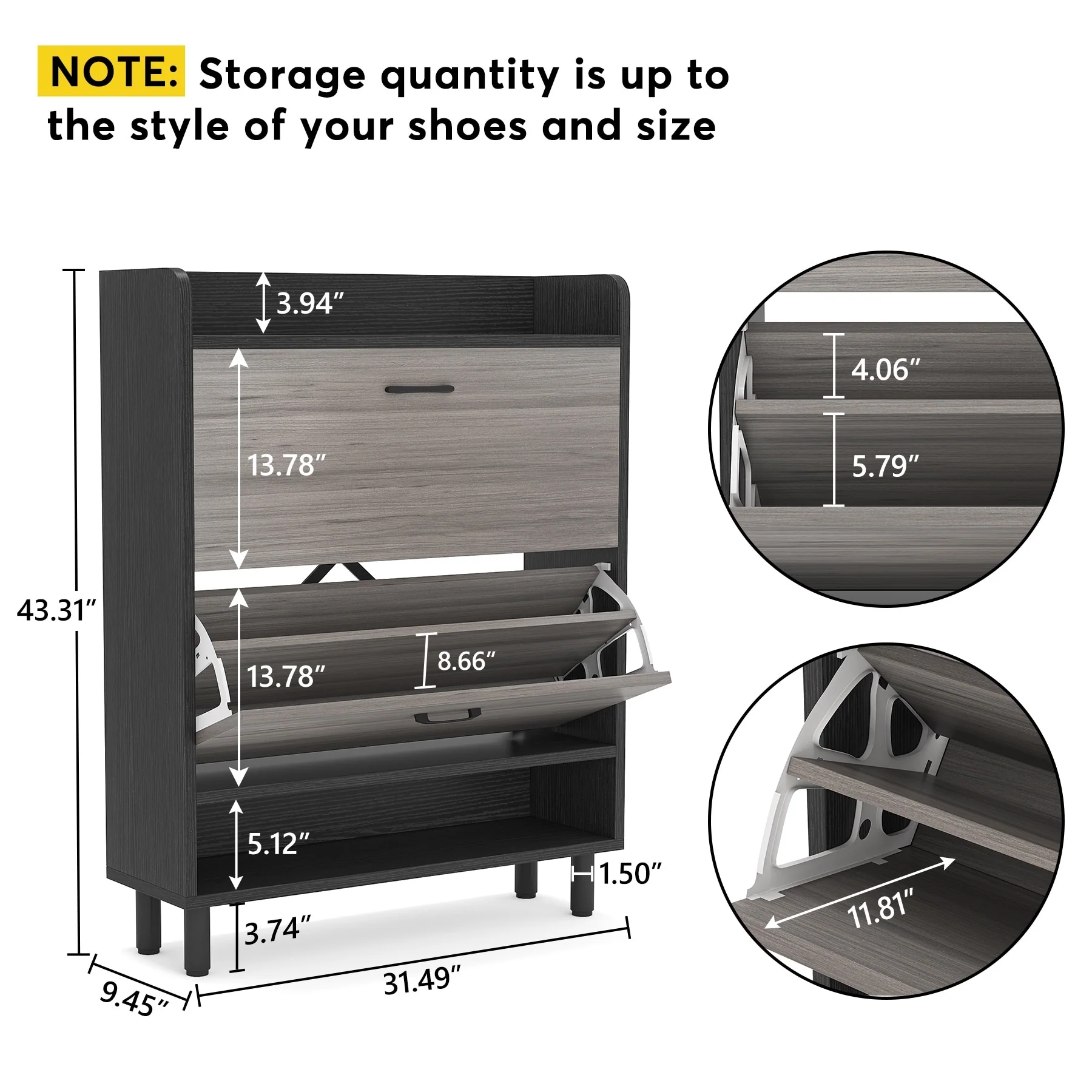 24 Pairs Shoe Storage Cabinet Rack with 2 Flip Drawers - 2-Tier