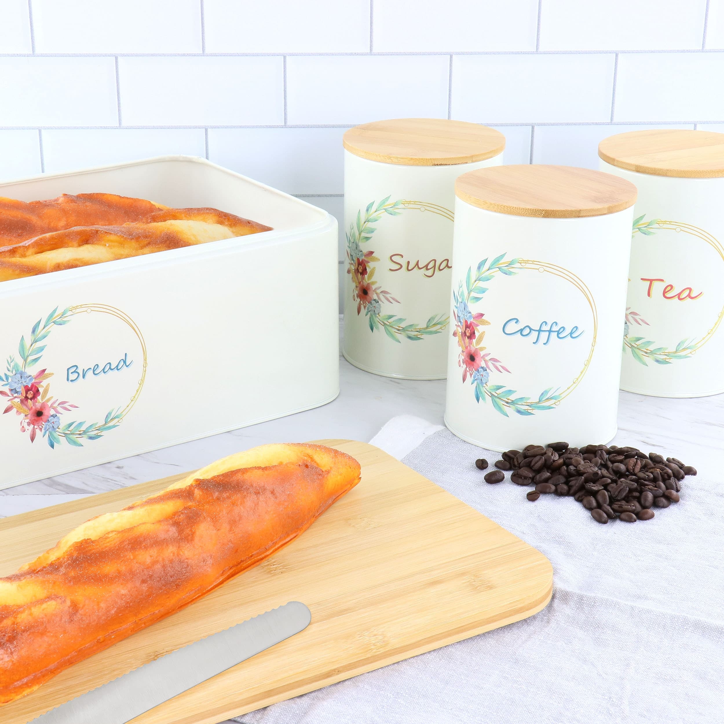 4 Piece Iron Canister and Bread Box Set - 4 Piece Set