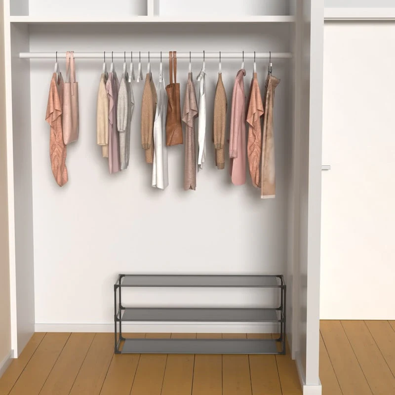4 Tier Shoe Rack Detachable Non-Woven Waterproof Fabric Shoe Organizer Tower Black