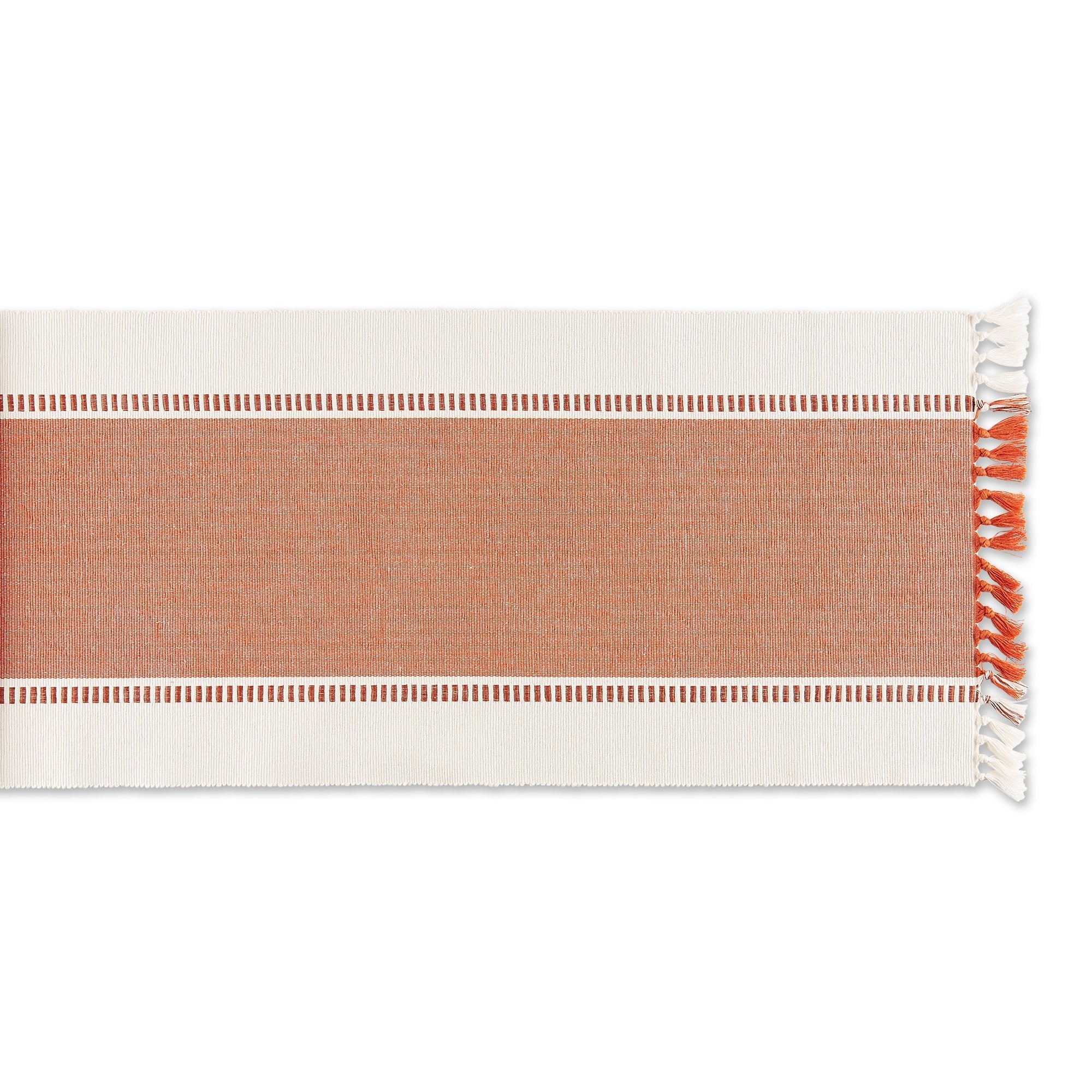 Burnt Orange Striped Fringe Ribbed Table Runner 13X72