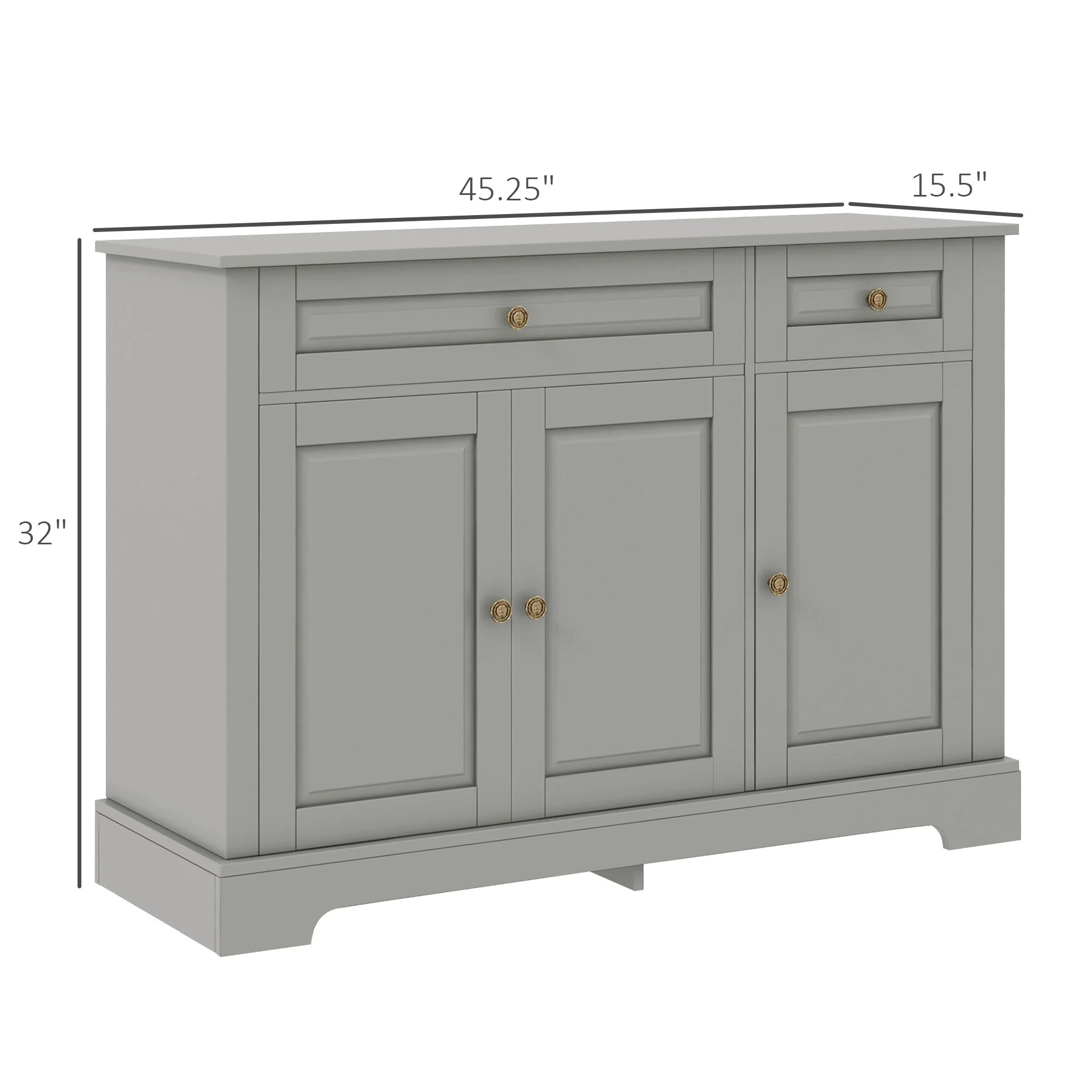 HOMCOM Sideboard Buffet Cabinet, Modern Kitchen Cabinet with 2 Drawers and Adjustable Shelves, Coffee Bar Cabinet, Gray