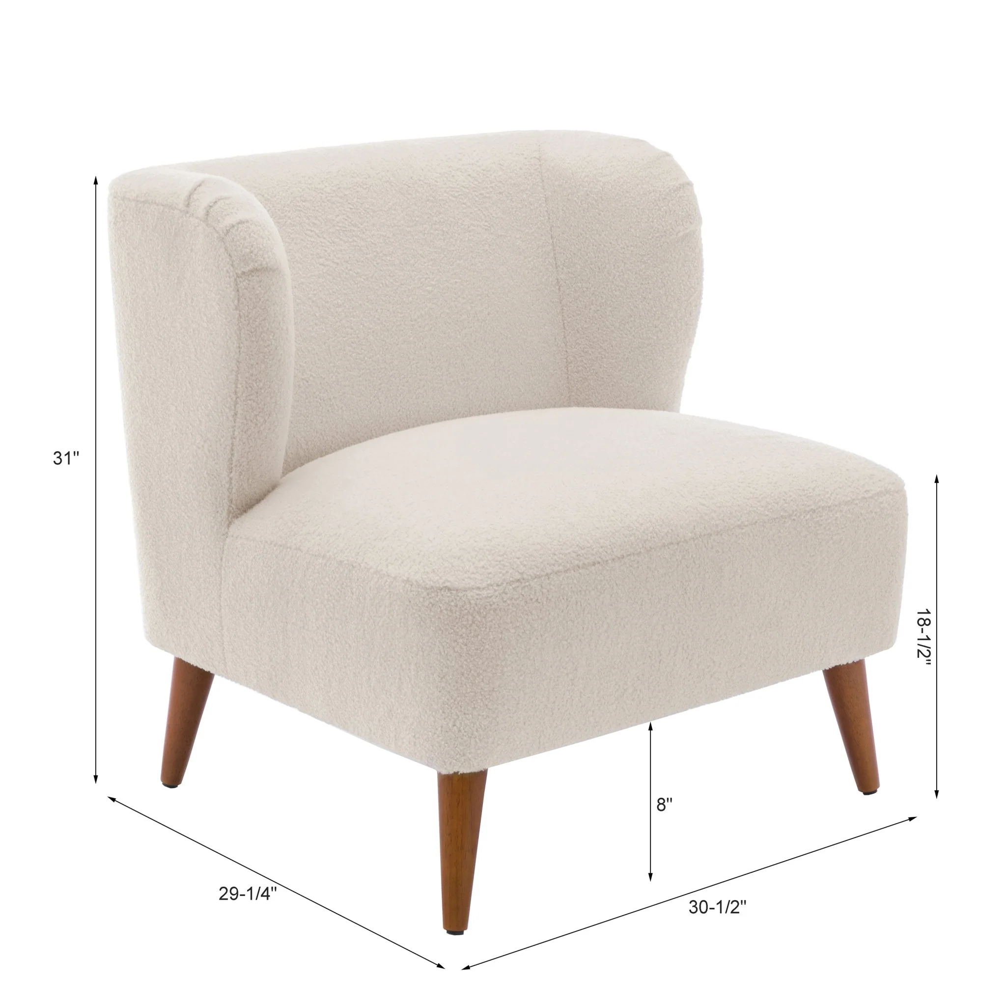 Boucle Accent Chair with Wing Back and Wood Legs