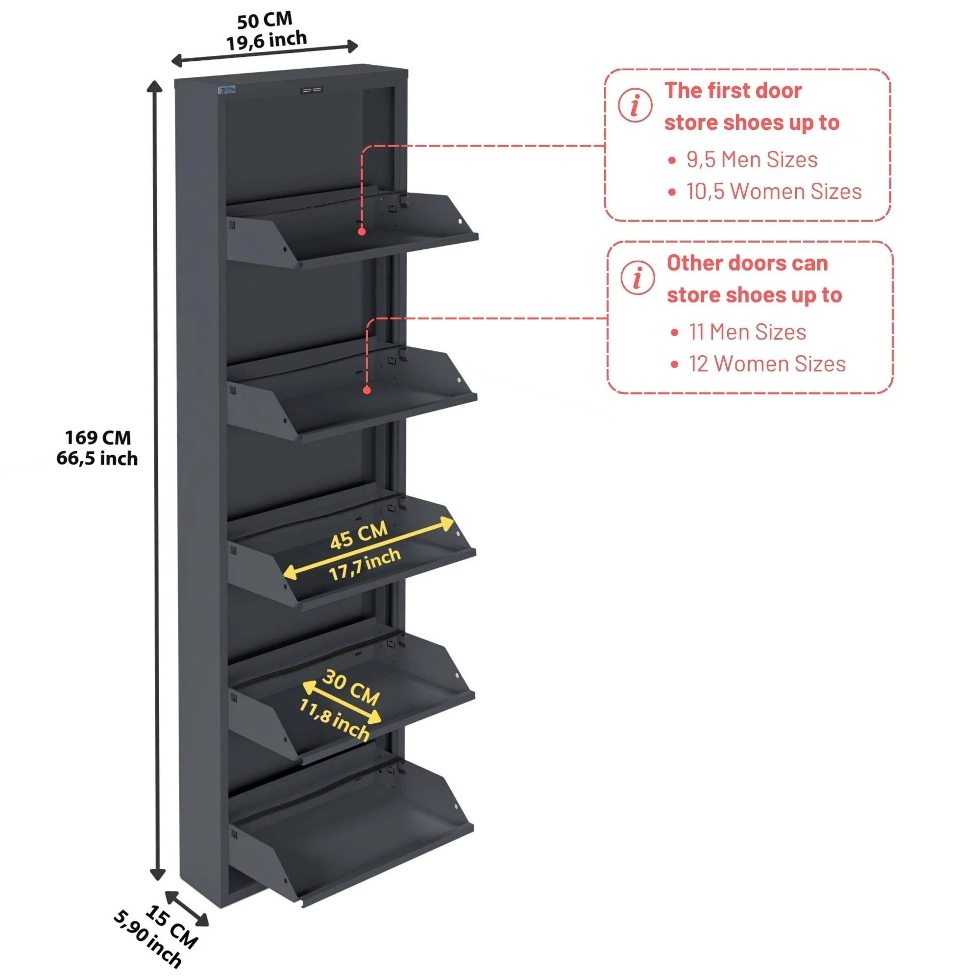 Antibacterial 5 Tier metal shoe cabinet without holes