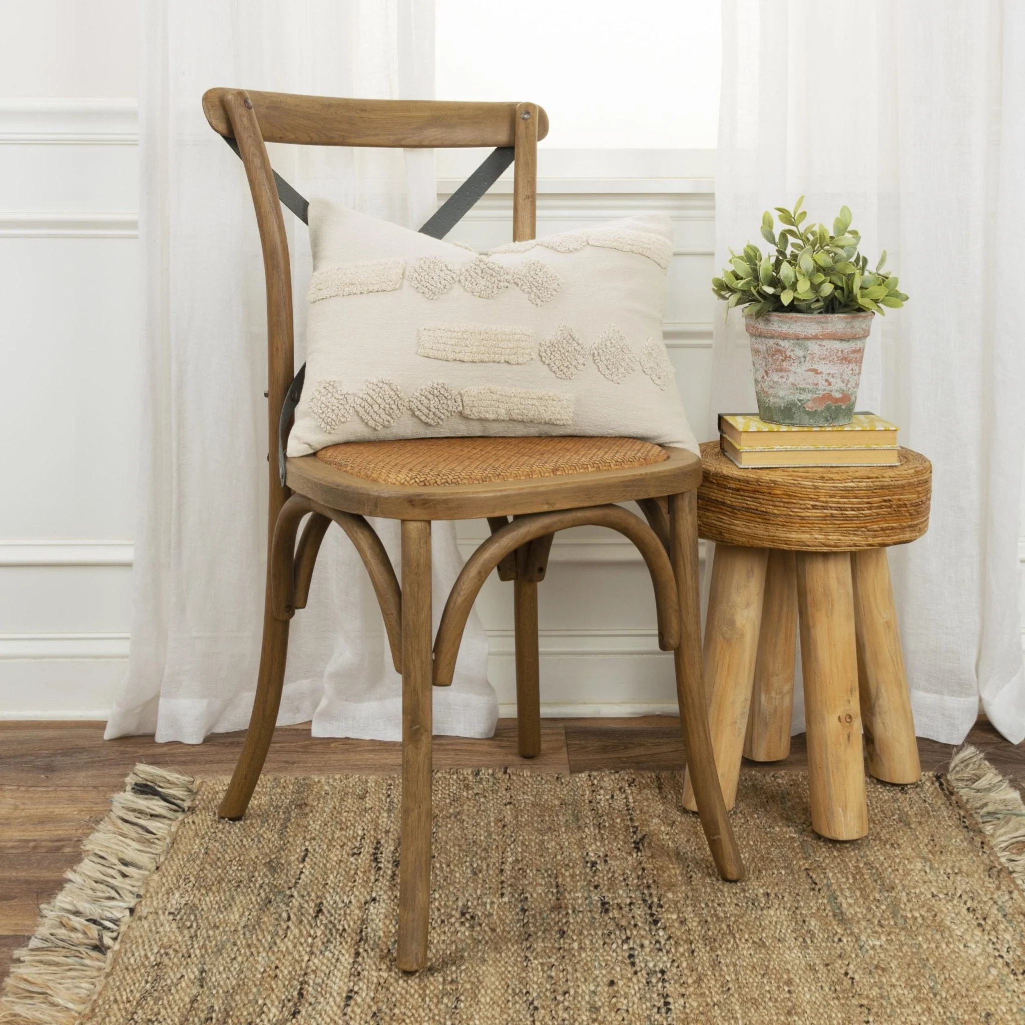 Knife Edged Cotton Tonal Geometric Decorative Lumbar Pillow