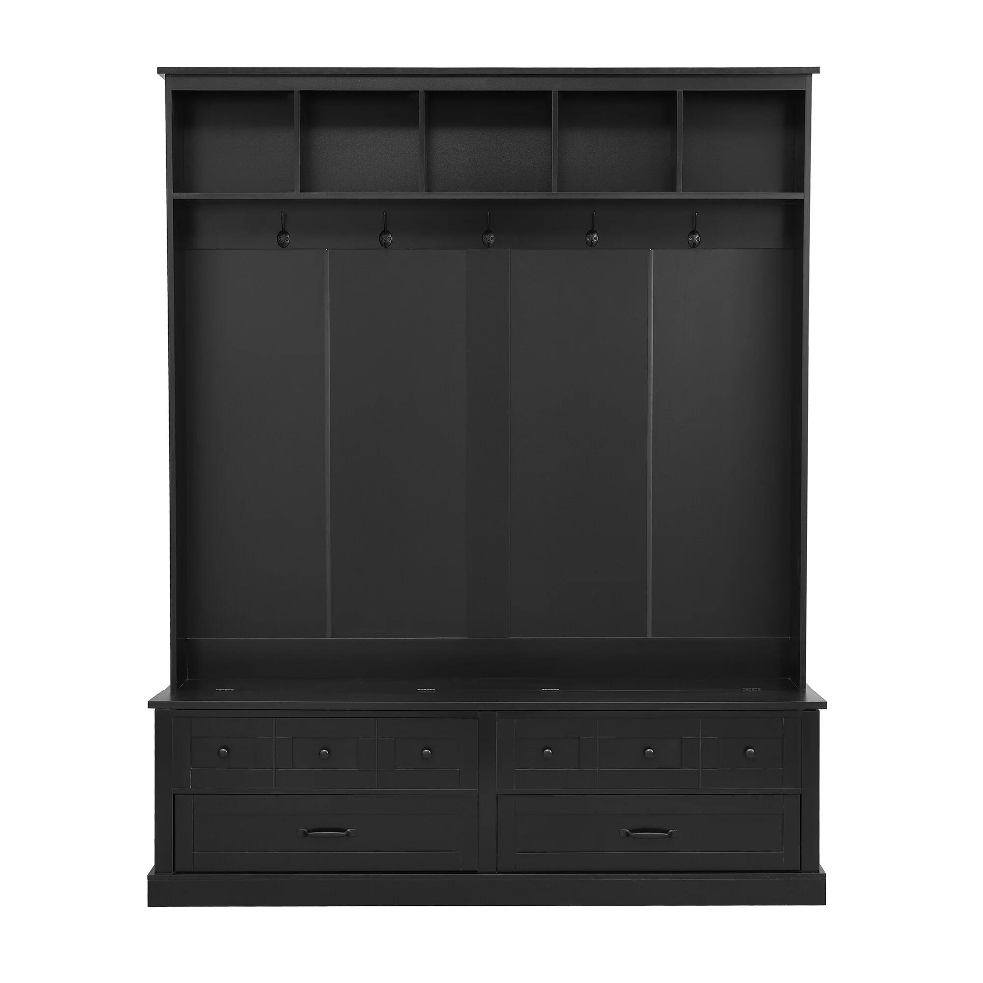 Elegant Wide Hall Tree with 5 Hooks, Versatile Entryway Lift Top Storage Bench with 2 Drawers