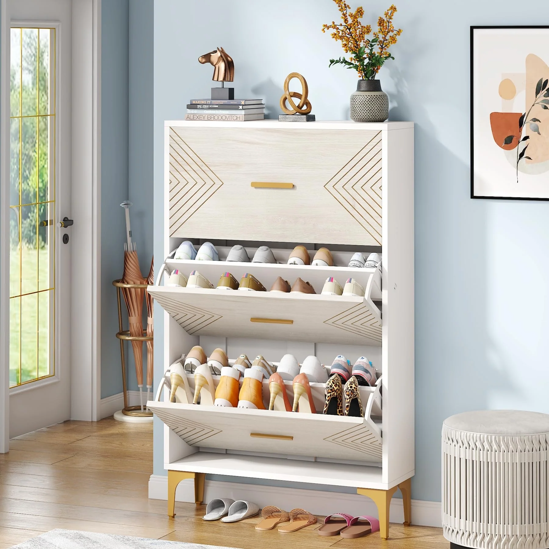 Shoe Cabinet with 3 Flip Drawers for Entryway