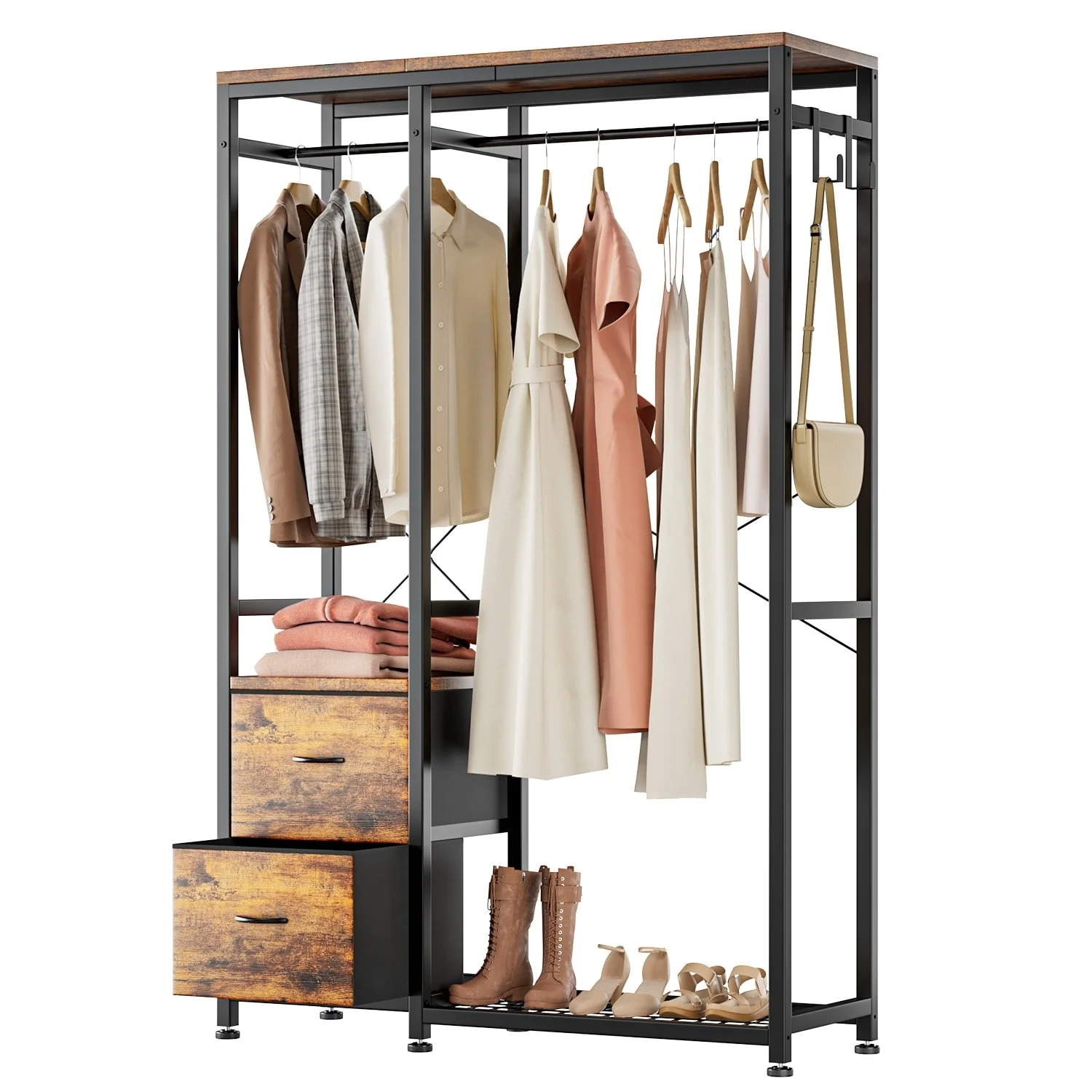 Clothes Rack, Closet Organizer with Storage Shelves, Hanging Bar, Drawers - 47.24