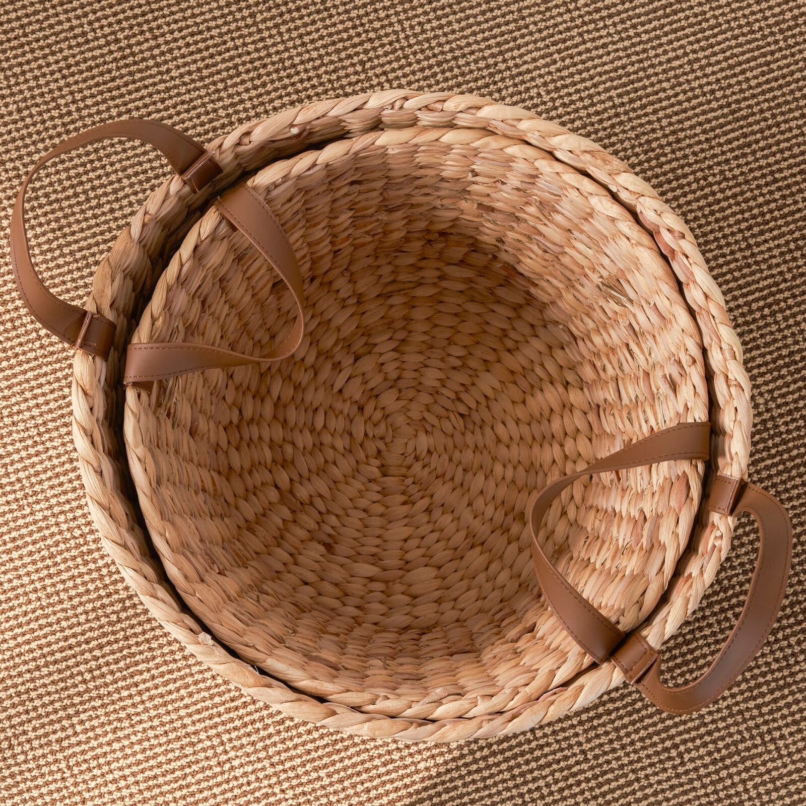 Maria Water Hyacinth Woven Round Brown Storage Basket